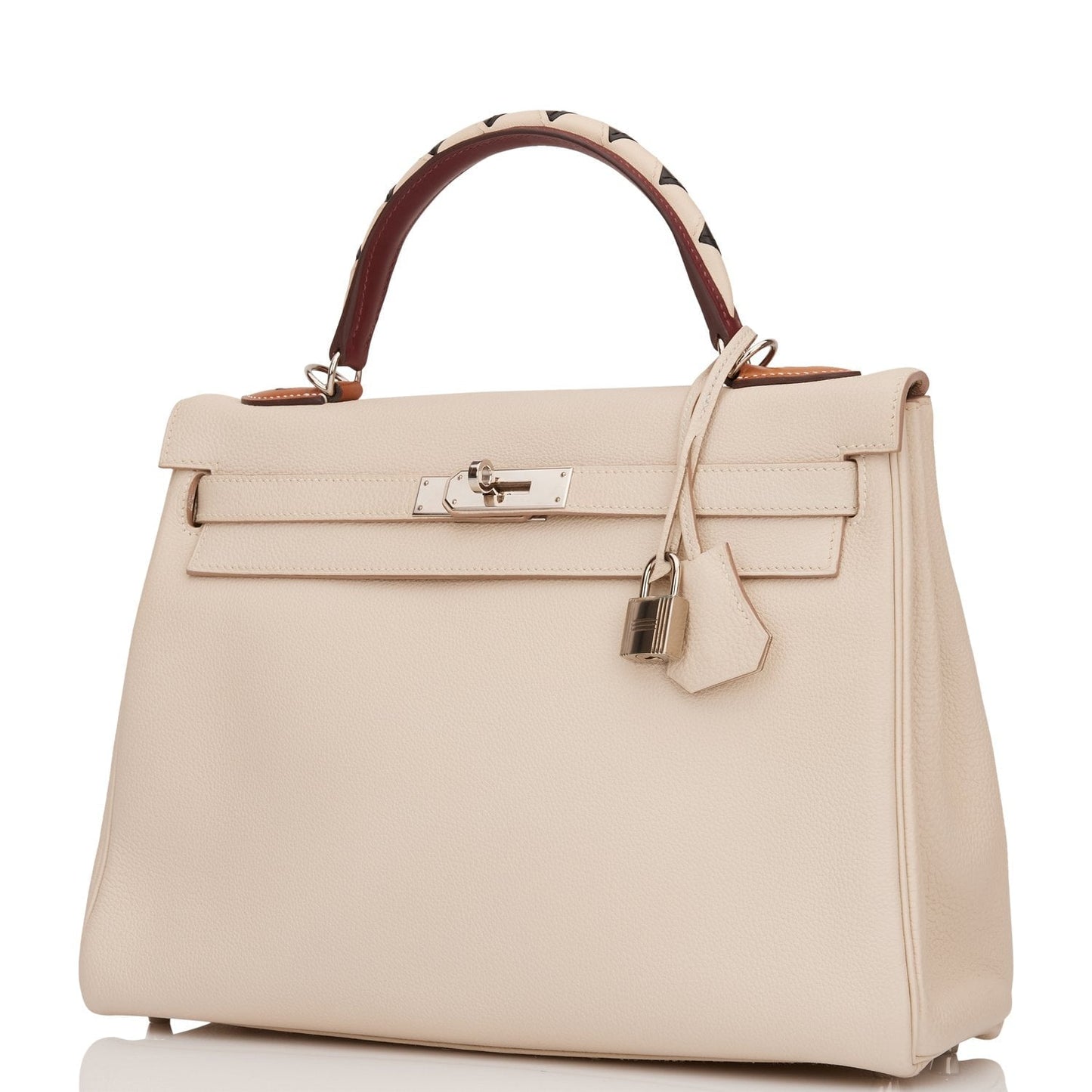 Pre-owned Hermes Kelly Retourne 32 Craie Au Gallop Togo Palladium Hardware