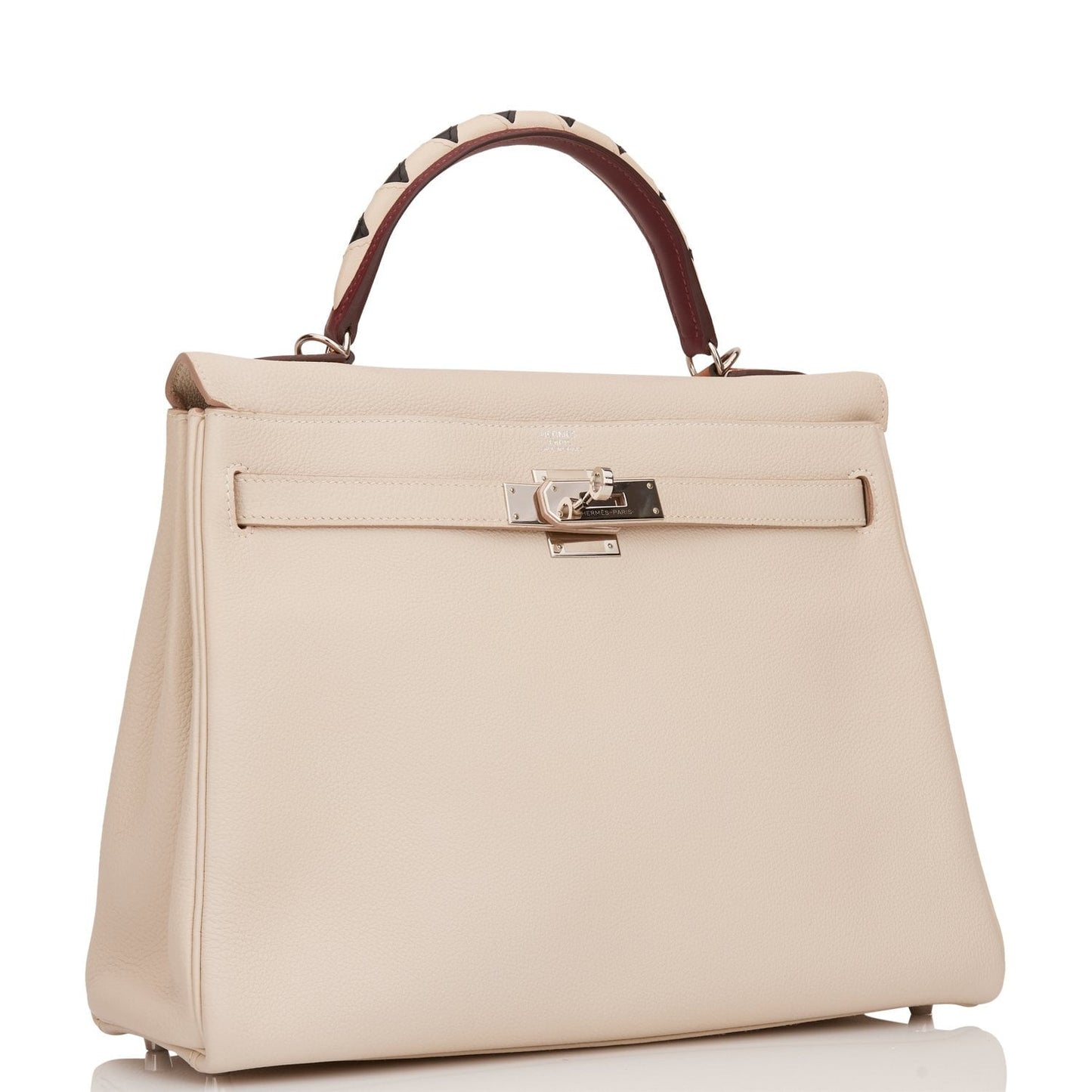 Pre-owned Hermes Kelly Retourne 32 Craie Au Gallop Togo Palladium Hardware