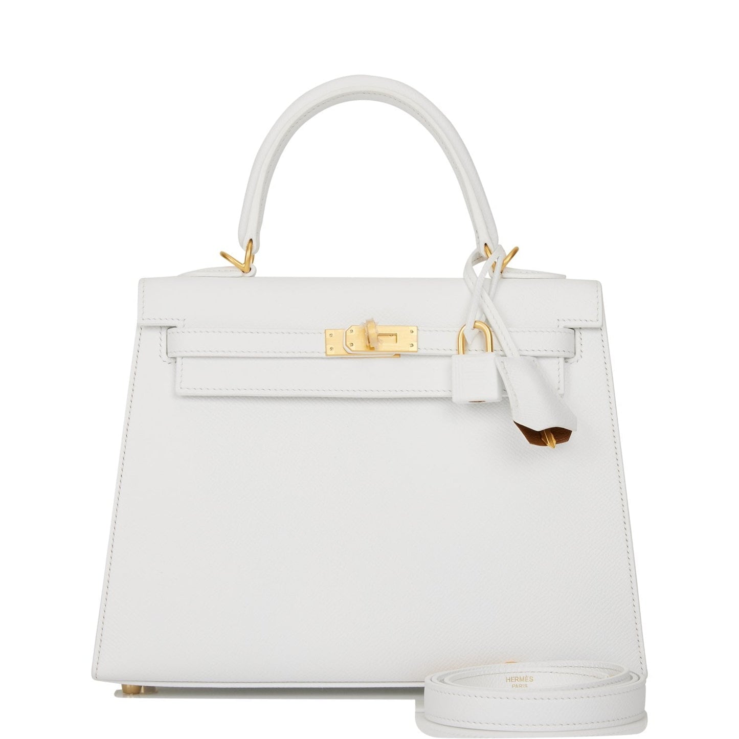 Hermes Special Order (HSS) Kelly Sellier 25 White Verso Epsom Brushed Gold Hardware