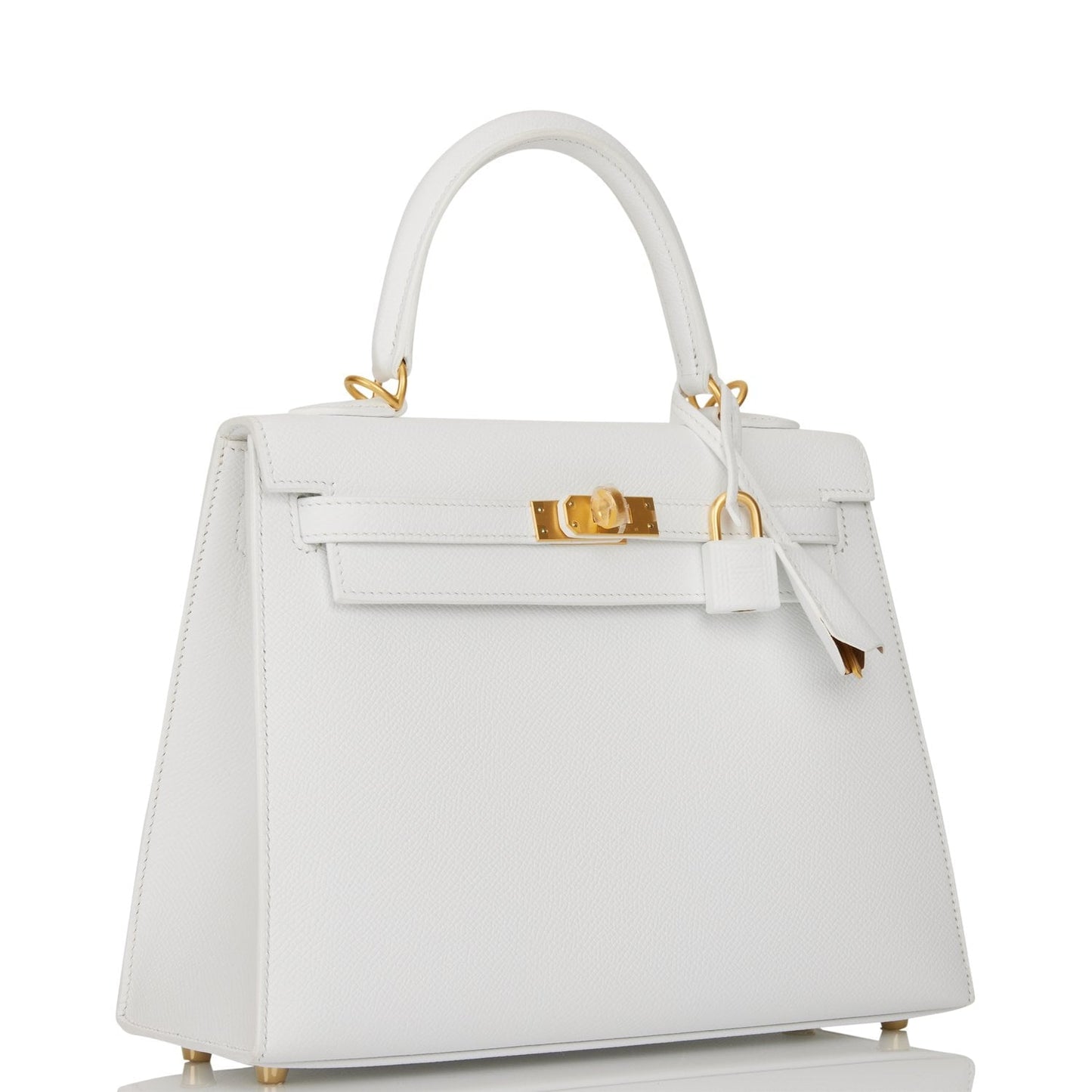 Hermes Special Order (HSS) Kelly Sellier 25 White Verso Epsom Brushed Gold Hardware