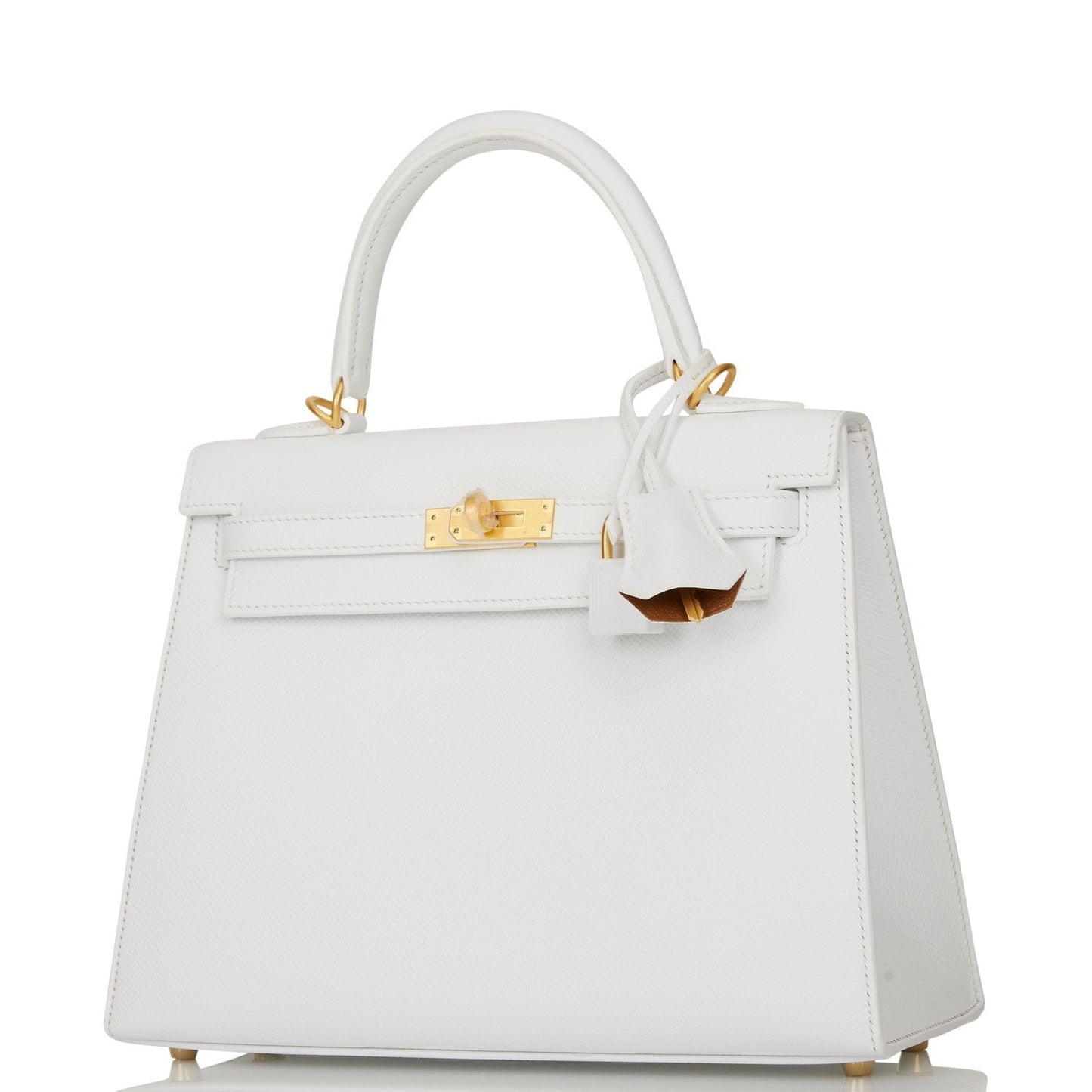 Hermes Special Order (HSS) Kelly Sellier 25 White Verso Epsom Brushed Gold Hardware