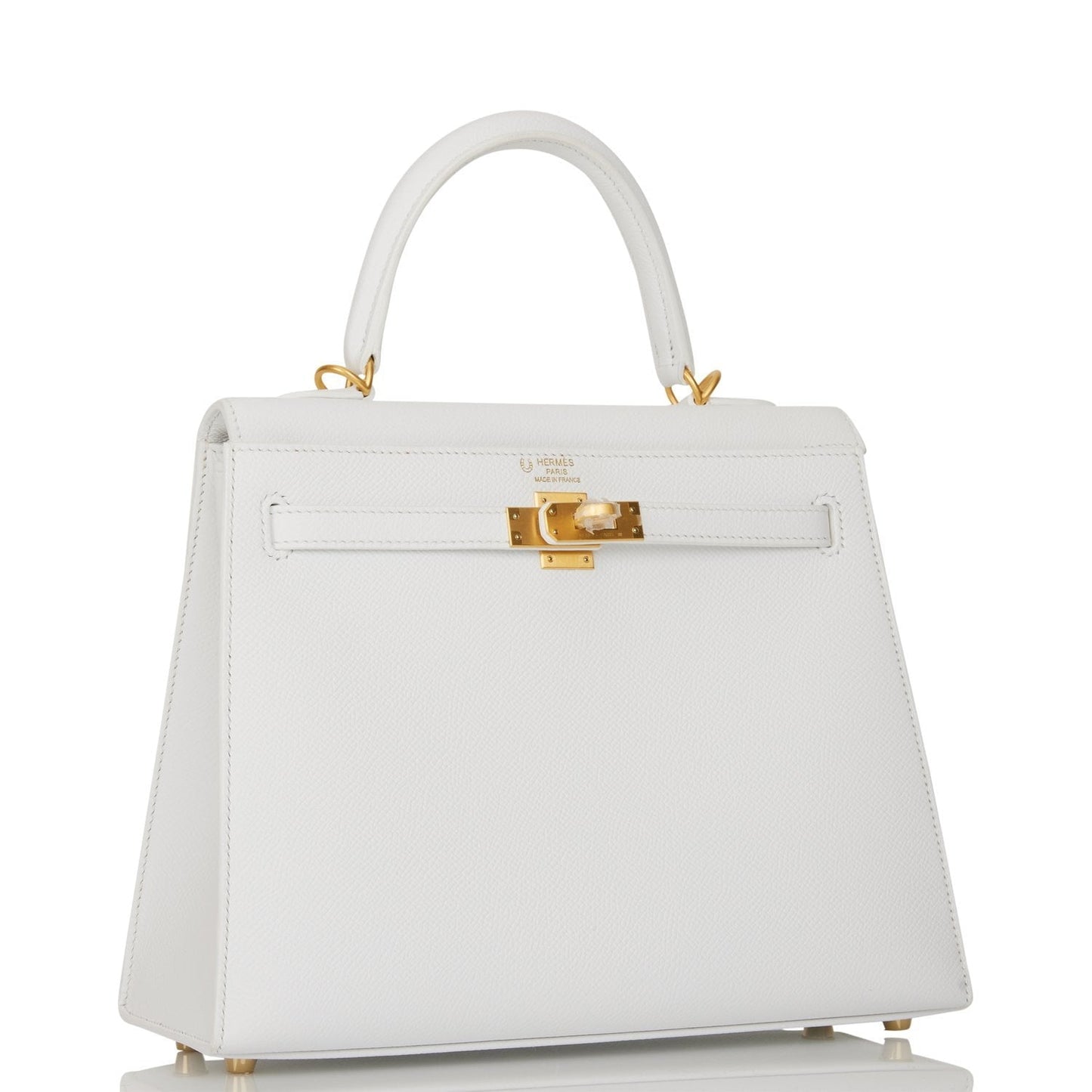 Hermes Special Order (HSS) Kelly Sellier 25 White Verso Epsom Brushed Gold Hardware