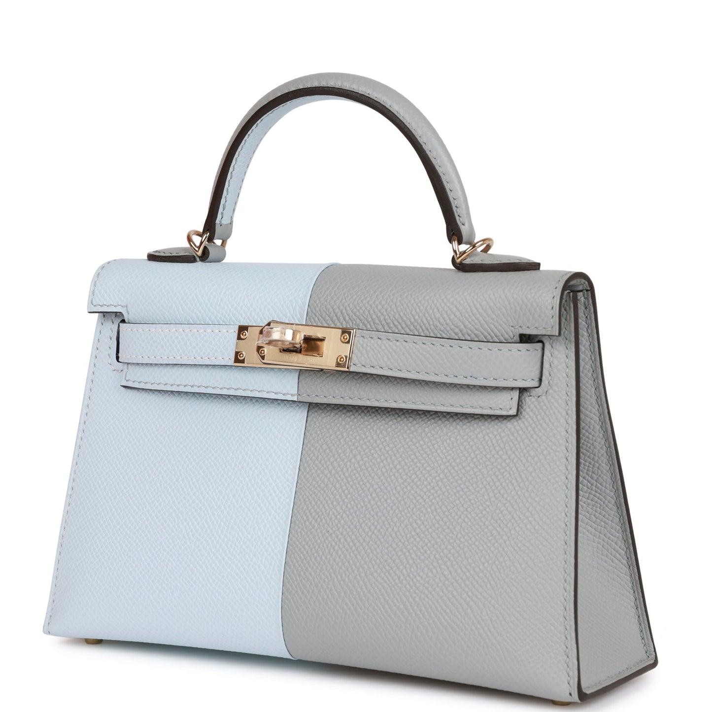 Hermes Special Order (HSS) Kelly Sellier 20 Casaque Bleu Brume and Gris Meyer Epsom Permabrass Hardware