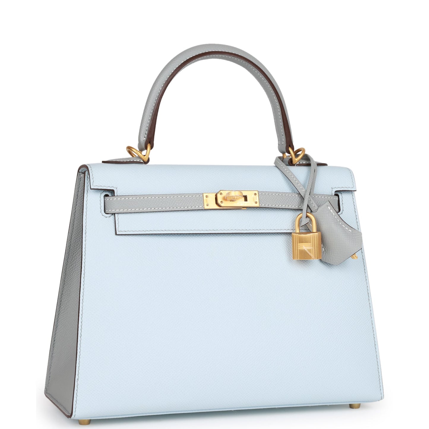 Hermes Special Order (HSS) Kelly Sellier 25 Bleu Brume and Bleu Glacier Epsom Brushed Gold Hardware - Remaining Payment 1