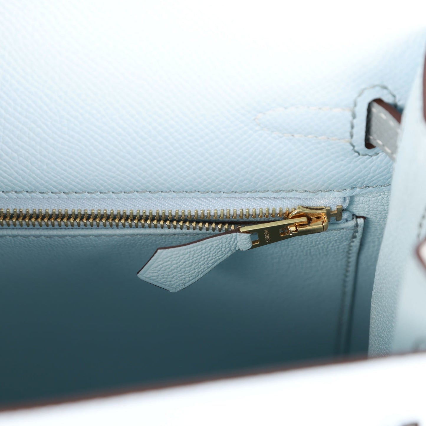 Hermes Special Order (HSS) Kelly Sellier 25 Bleu Brume and Bleu Glacier Epsom Brushed Gold Hardware - Remaining Payment 1