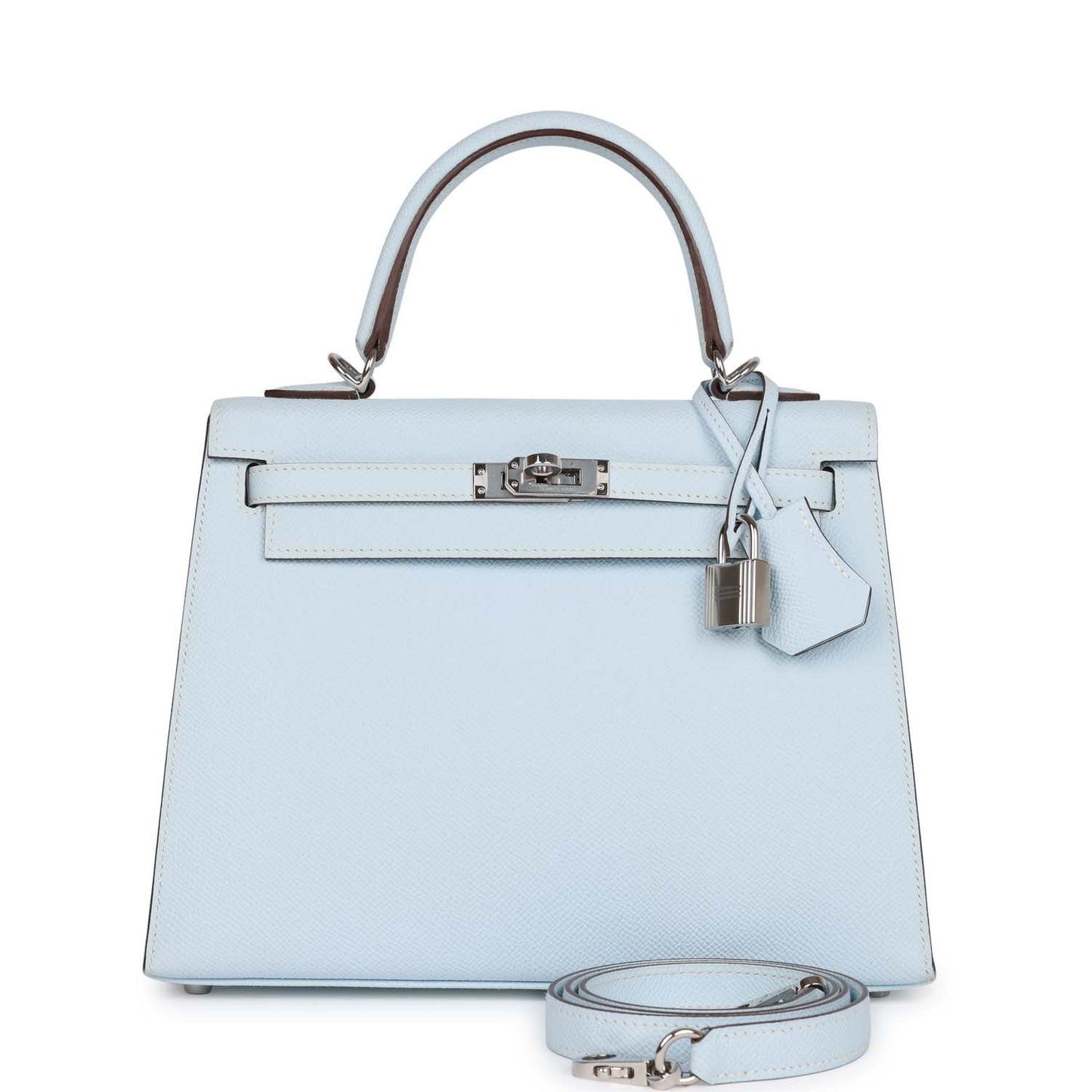 Pre-owned Hermes Kelly Sellier 25 Bleu Brume Epsom Palladium Hardware