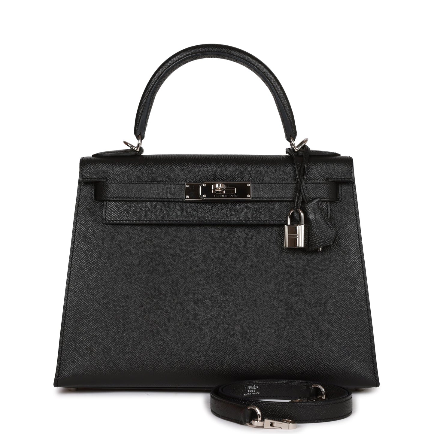 Pre-owned Hermes Kelly Sellier 28 Black Epsom Palladium Hardware