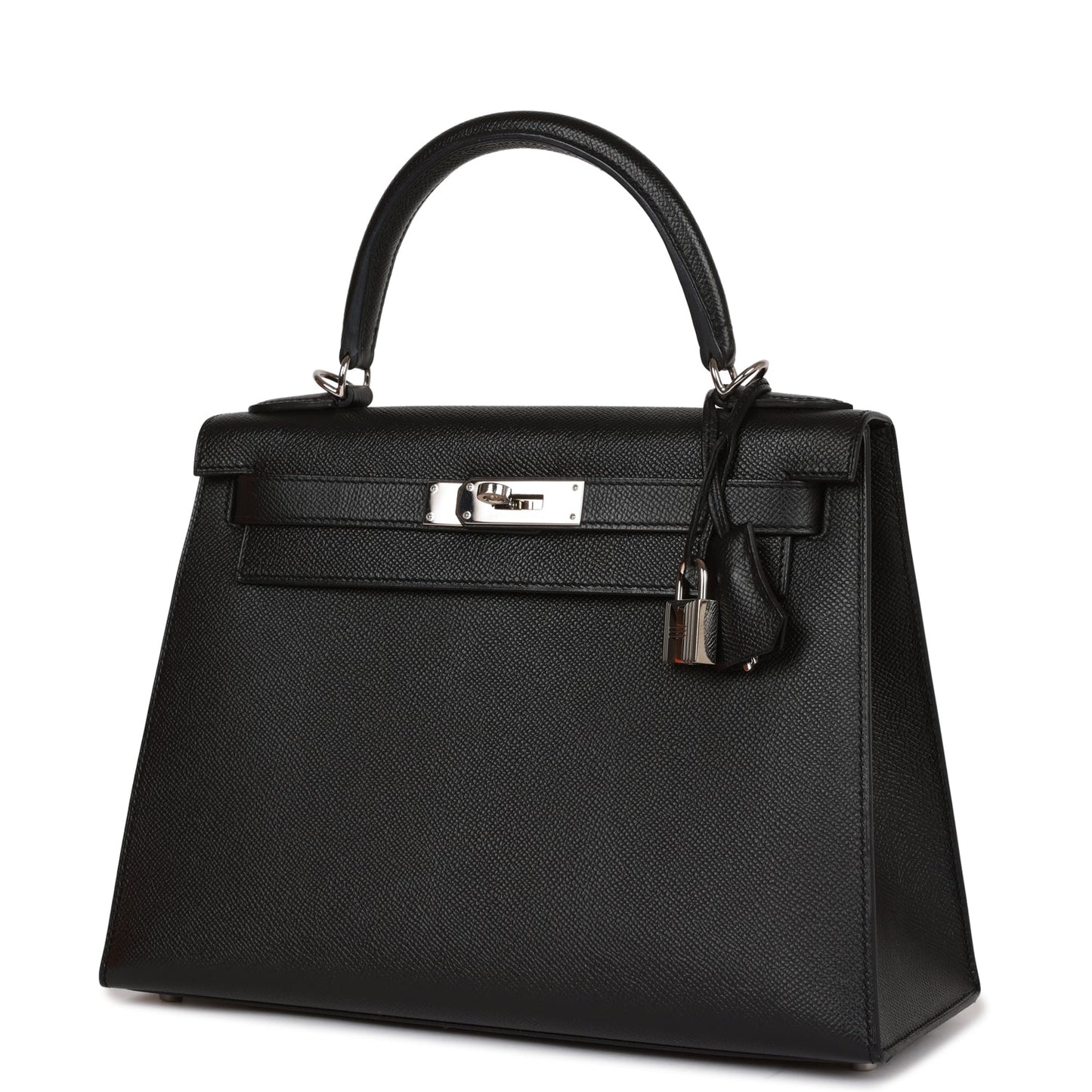 Pre-owned Hermes Kelly Sellier 28 Black Epsom Palladium Hardware