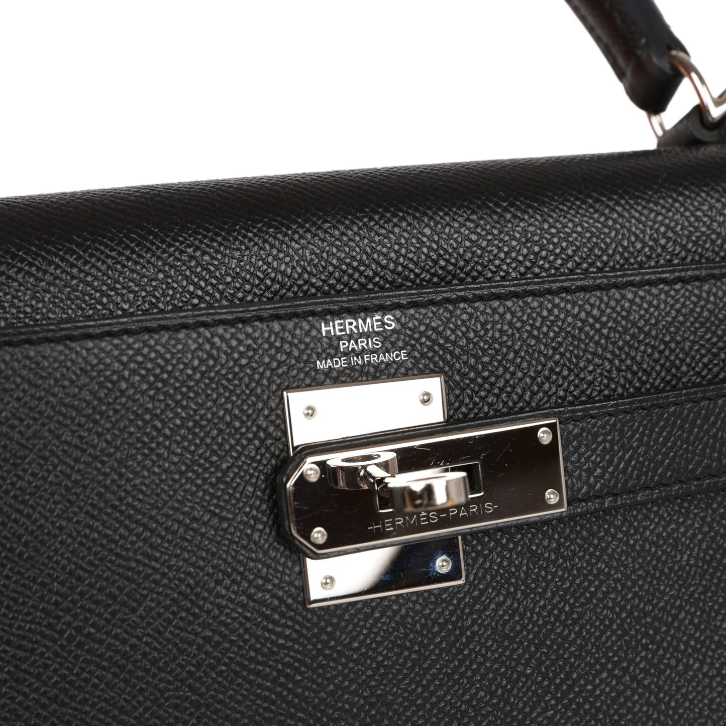 Pre-owned Hermes Kelly Sellier 28 Black Epsom Palladium Hardware