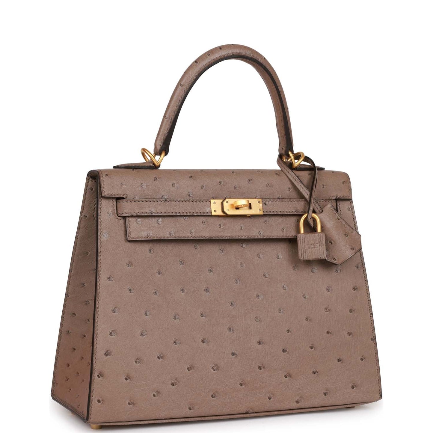 Hermes Special Order (HSS) Kelly Sellier 25 Gris Asphalt Verso Ostrich Brushed Gold Hardware