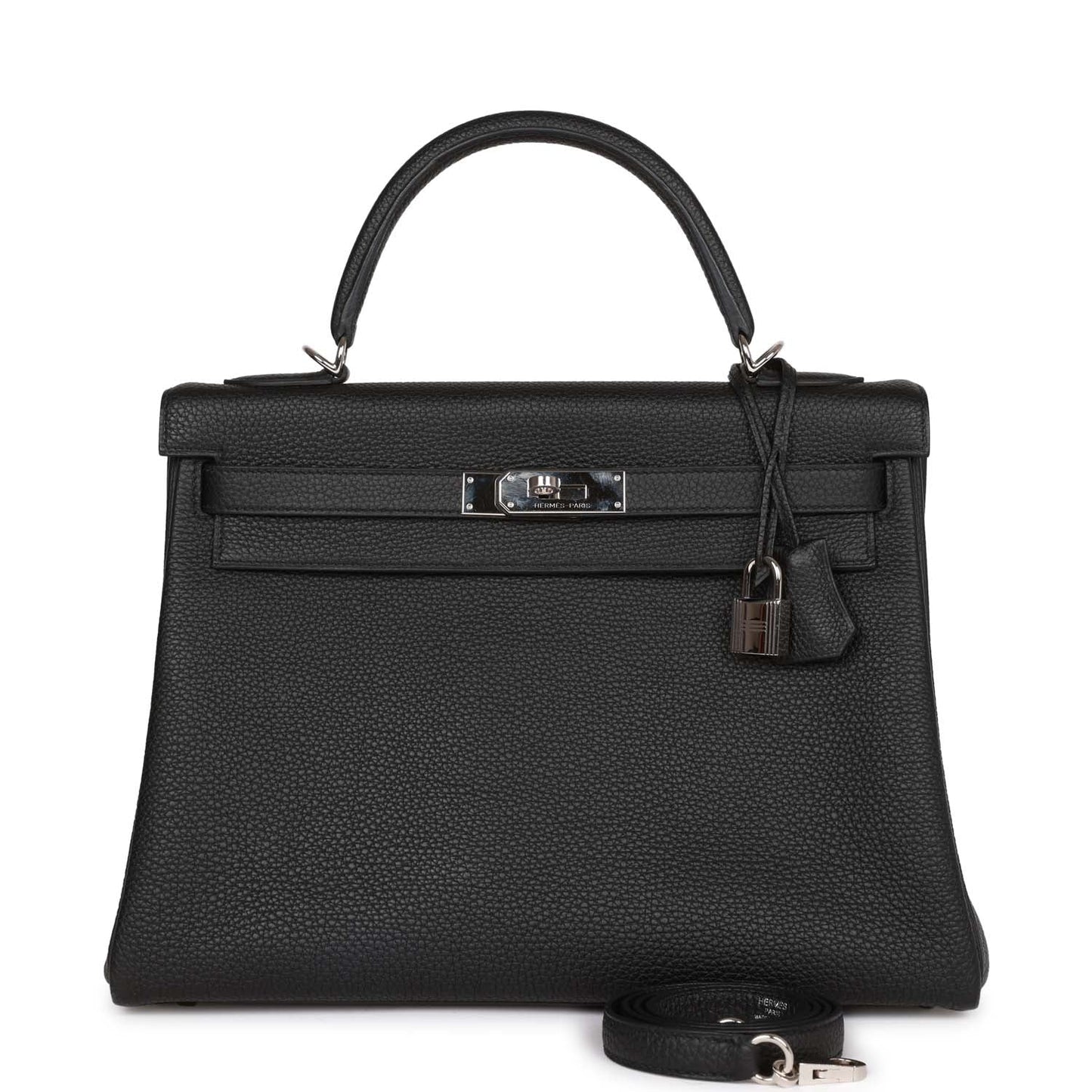 Pre-owned Hermes Kelly Retourne 32 Black Togo Palladium Hardware