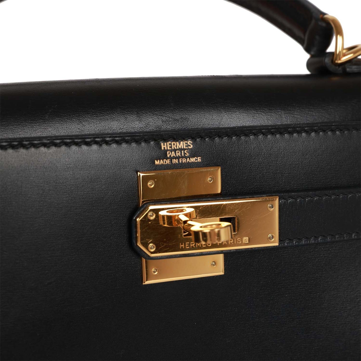 Vintage Hermes Kelly Sellier 28 Black Box Gold Hardware