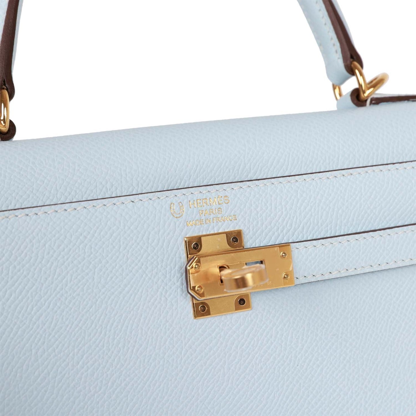 Hermes Special Order (HSS) Kelly Sellier 25 Bleu Brume Verso Epsom Gold Hardware