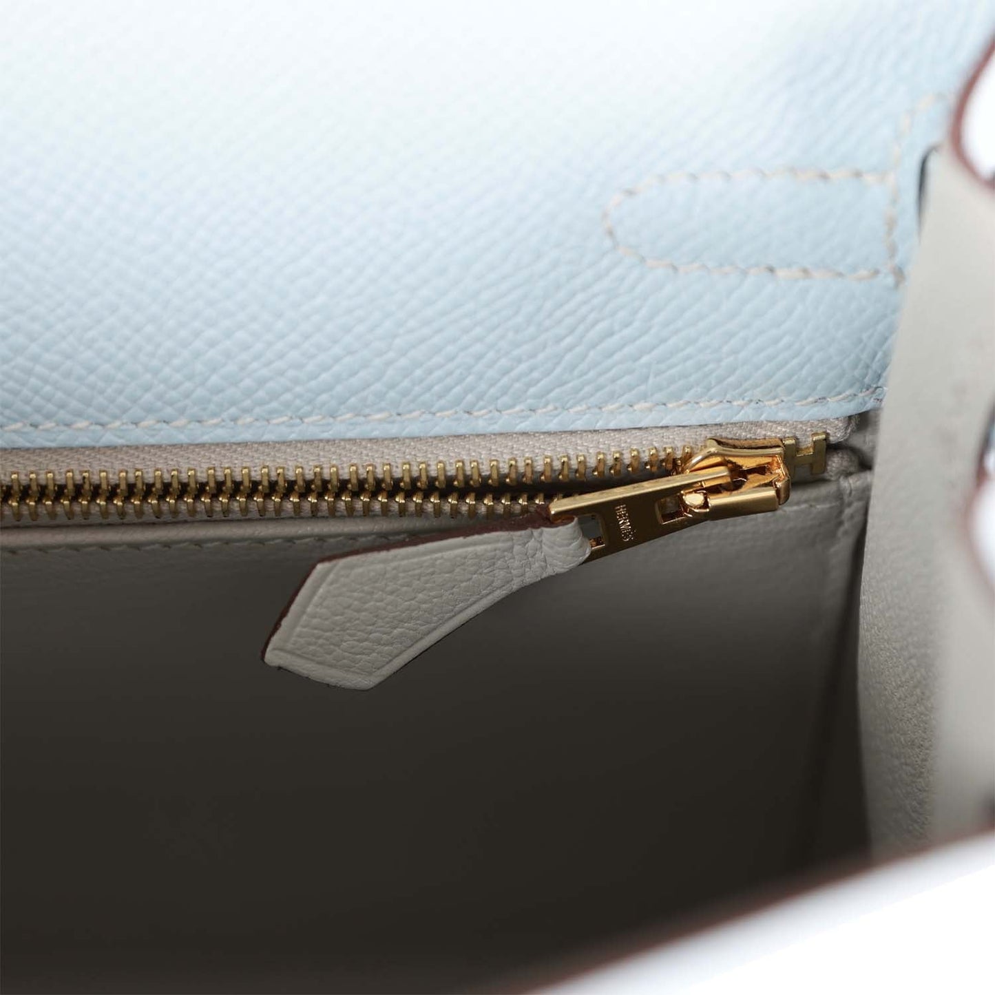 Hermes Special Order (HSS) Kelly Sellier 25 Bleu Brume Verso Epsom Gold Hardware