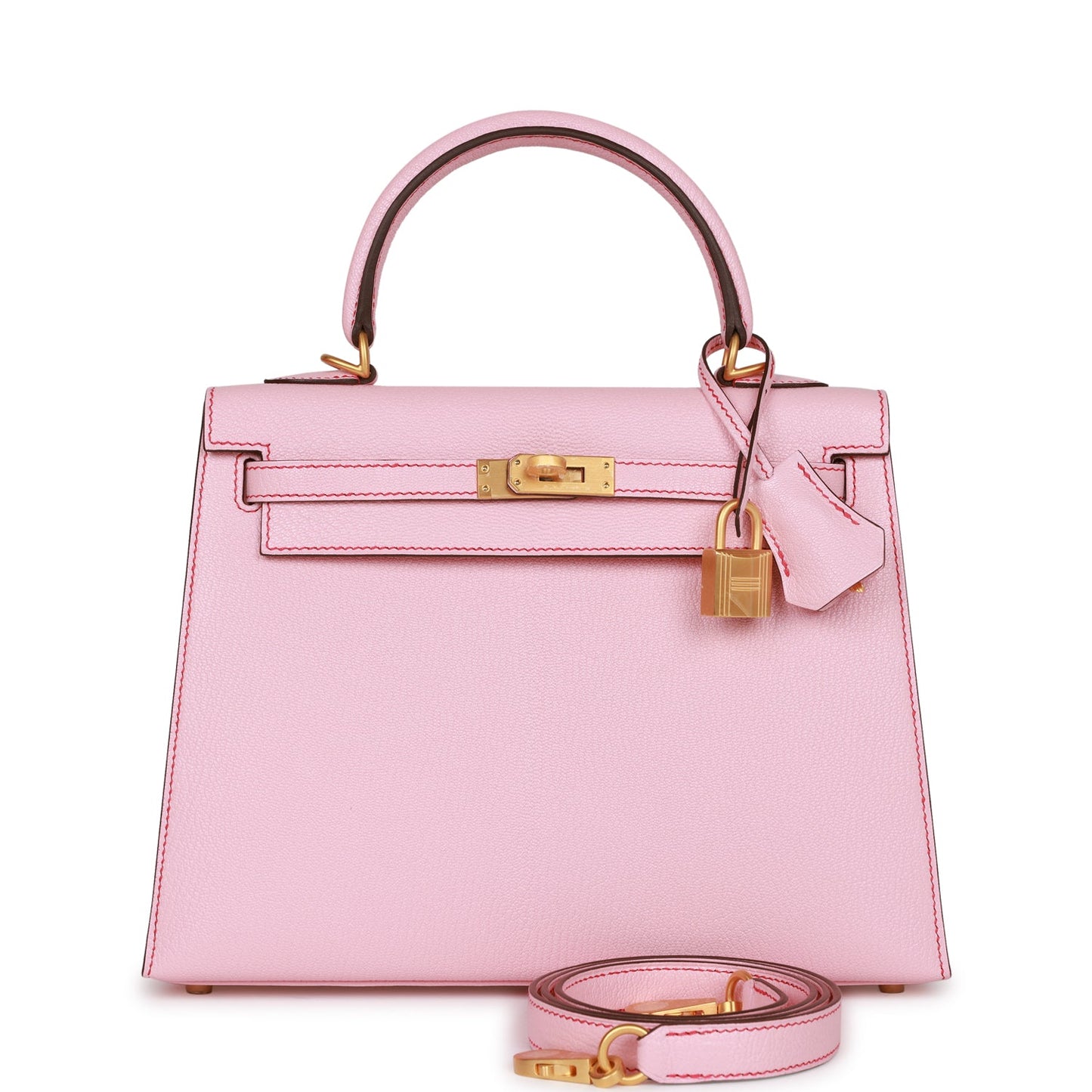 Hermes Special Order (HSS) Kelly Sellier 25 Rose Sakura Chevre Brushed Gold Hardware