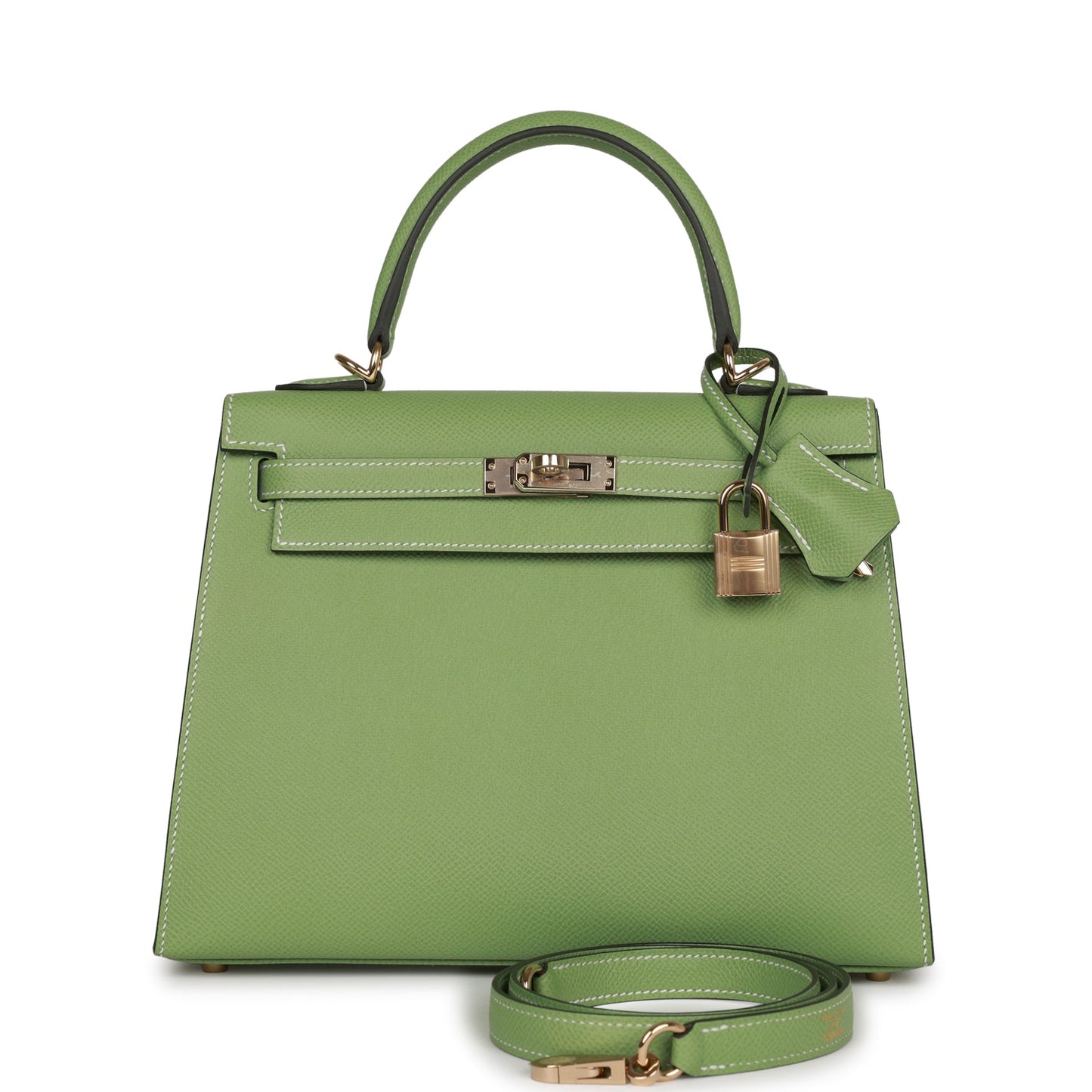 Hermes Special Order (HSS) Kelly Sellier 25 Vert Criquet Epsom Permabrass Hardware