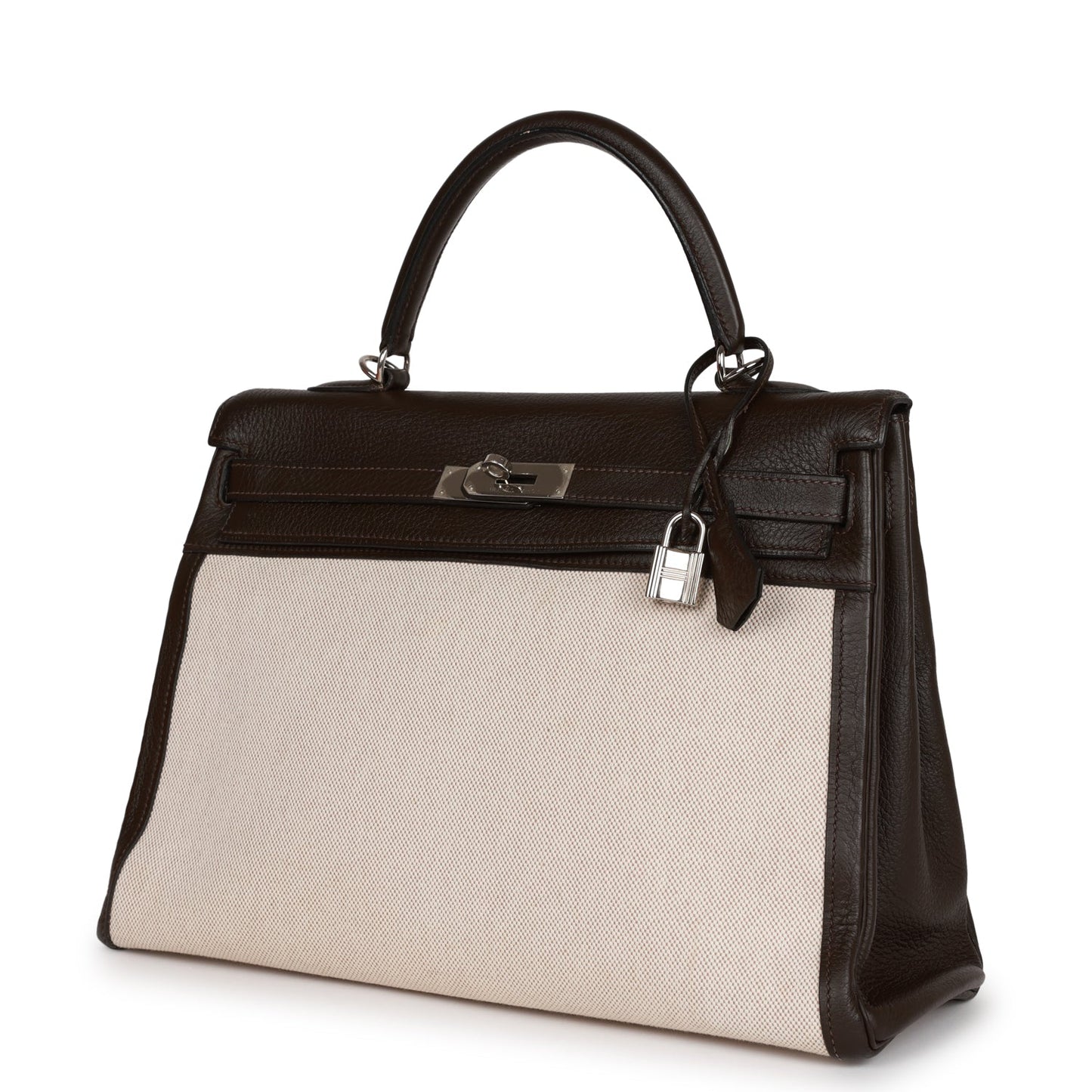 Pre-owned Hermes Kelly Retourne 35 Ebene Clemence and Toile H Palladium Hardware - Payment 1