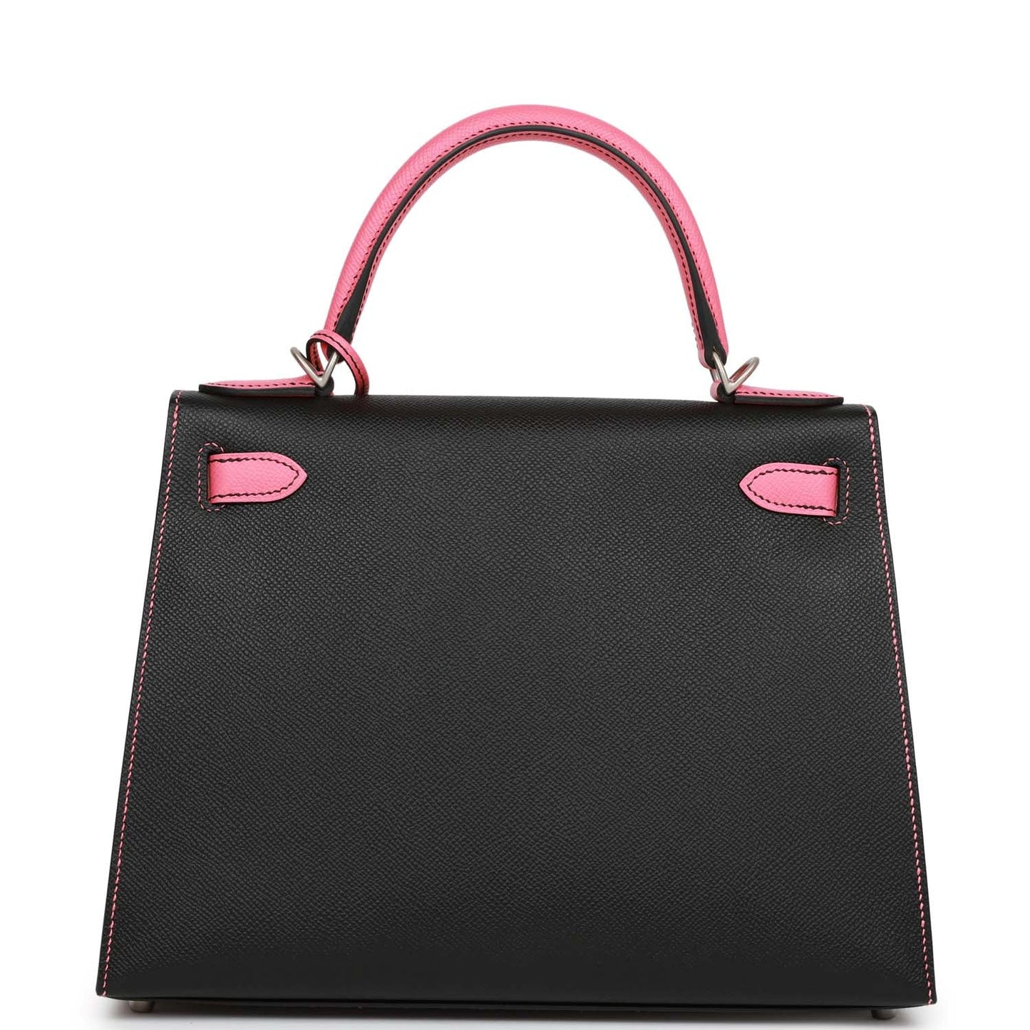 Pre-owned Hermes Special Order (HSS) Kelly Sellier 28 Black and Rose Azalee Epsom Brushed Palladium Hardware