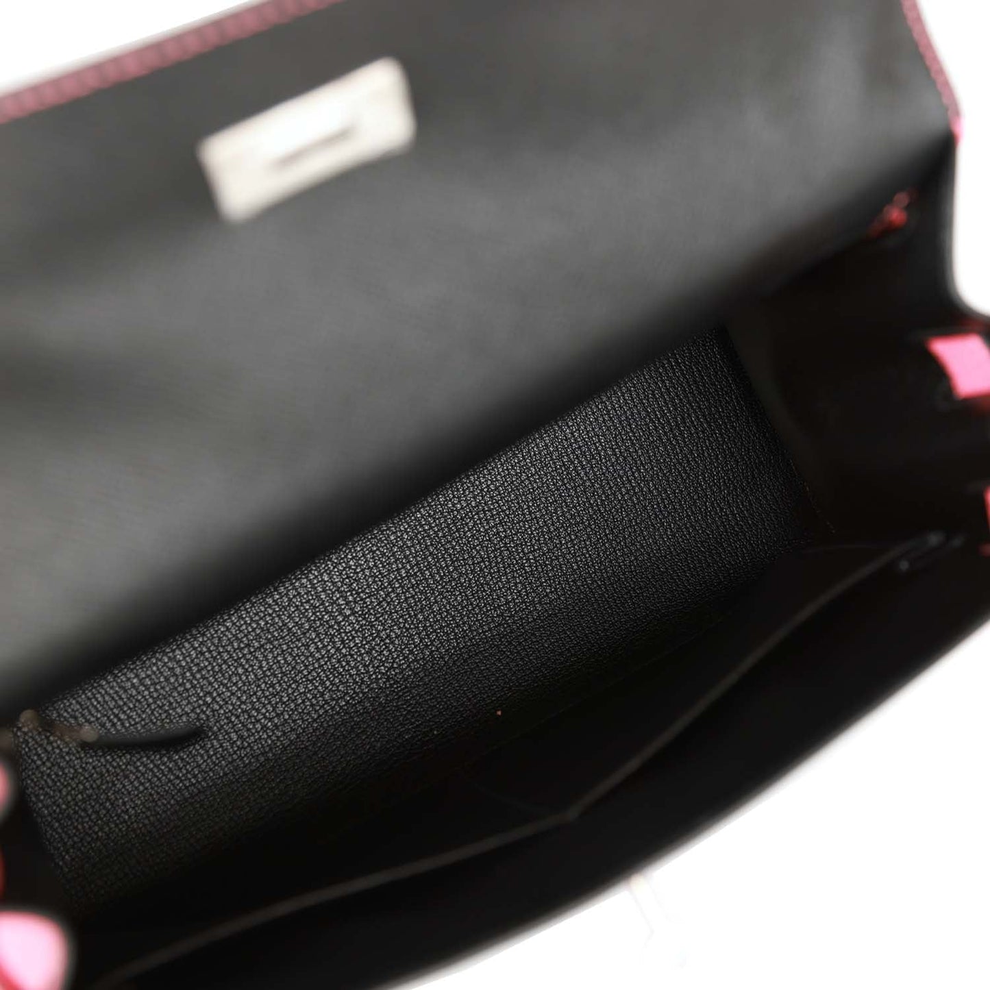 Pre-owned Hermes Special Order (HSS) Kelly Sellier 28 Black and Rose Azalee Epsom Brushed Palladium Hardware