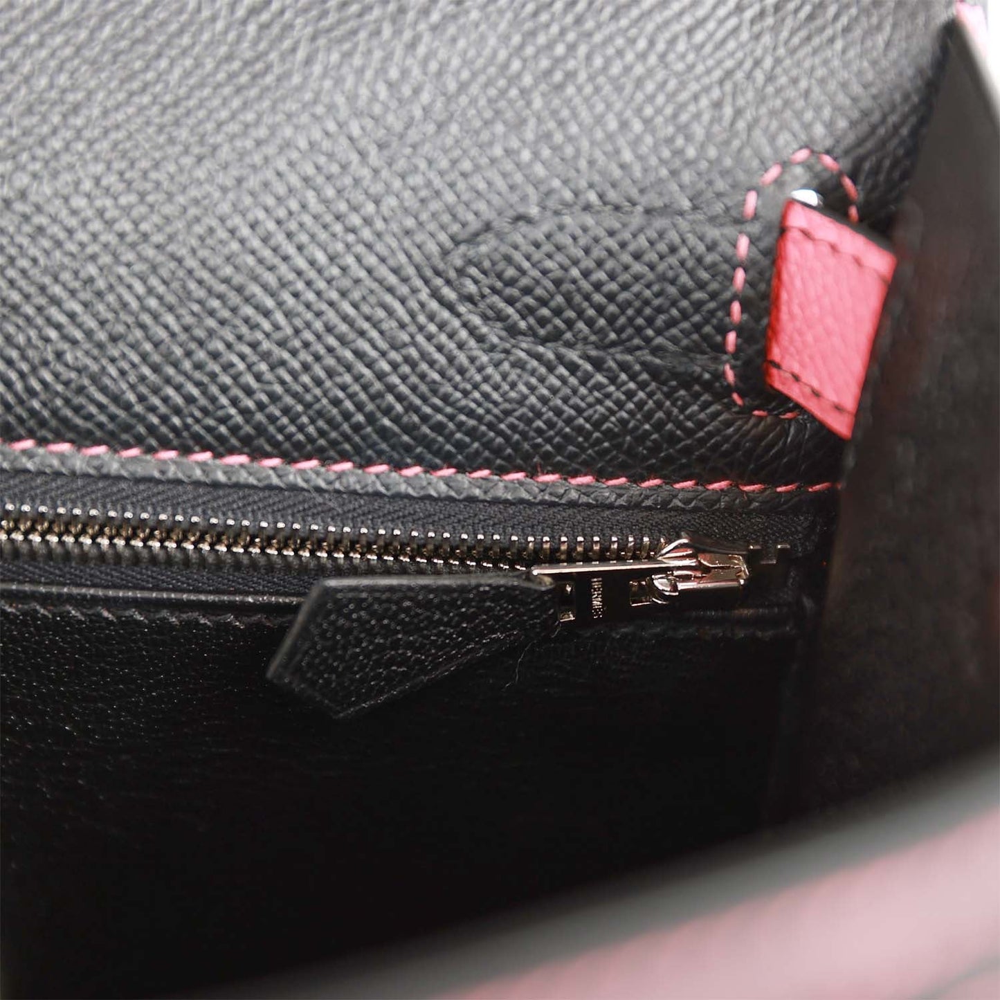 Pre-owned Hermes Special Order (HSS) Kelly Sellier 28 Black and Rose Azalee Epsom Brushed Palladium Hardware