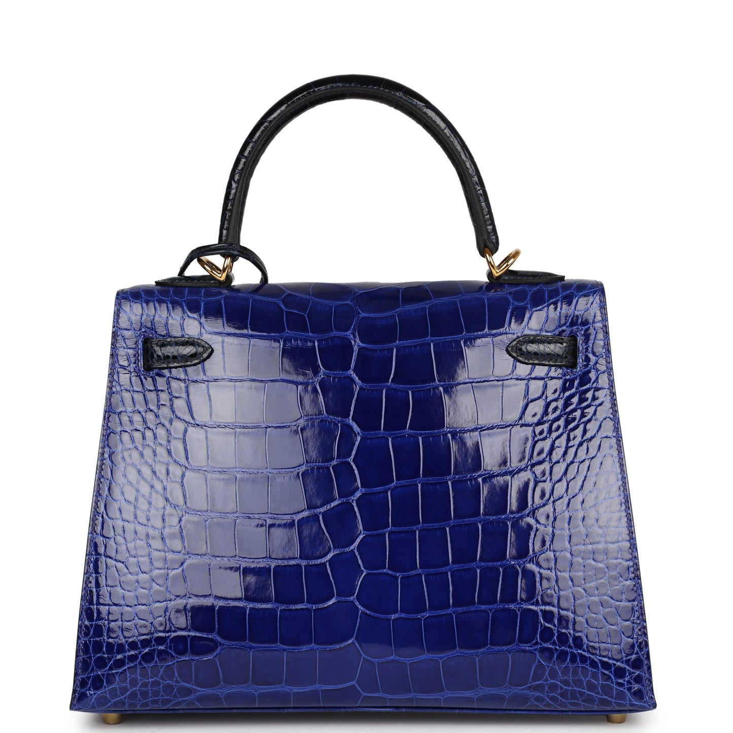 Hermes Special Order (HSS) Kelly Sellier 25 Bleu Electric and Bleu Marine Shiny Alligator Gold Hardware