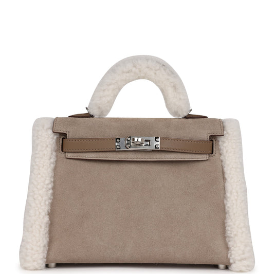 Hermes Teddy Kelly 20 Etoupe Shearling and Swift Palladium Hardware