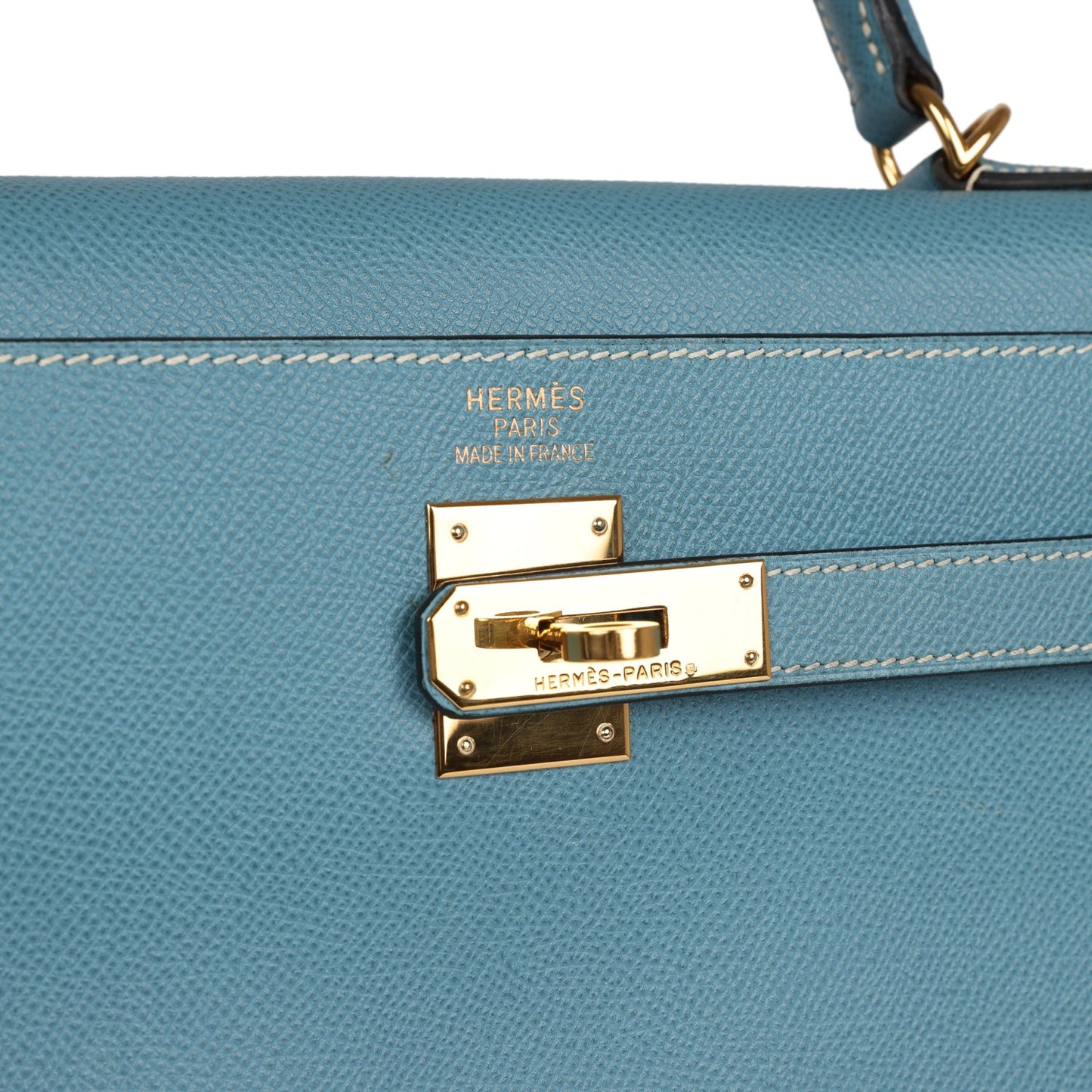 Vintage Hermes Kelly Retourne 35 Bleu Jean Epsom Gold Hardware