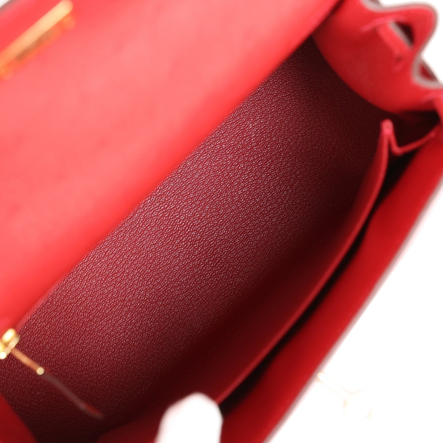 Hermes Special Order (HSS) Kelly Sellier 25 Rouge Vif Verso Ostrich Gold Hardware