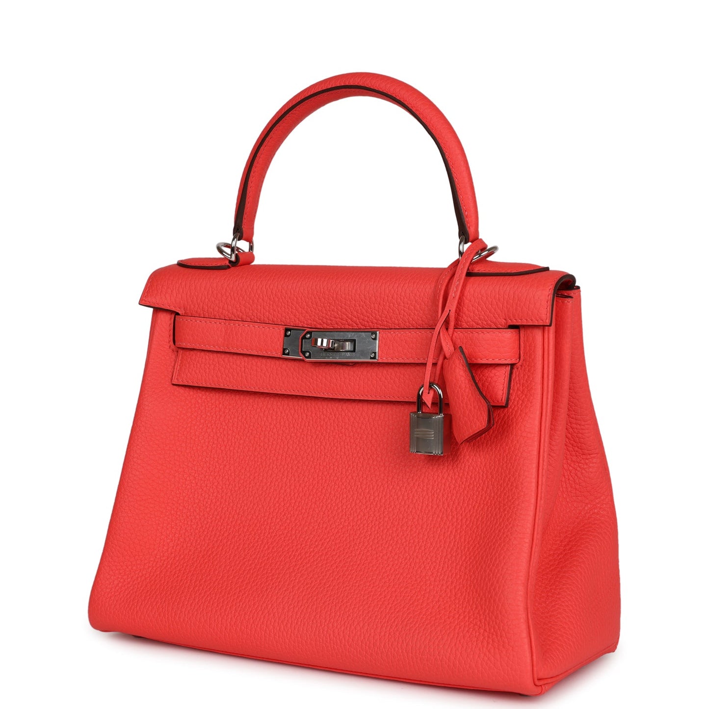 Pre-owned Hermes Kelly Retourne 28 Rose Texas Clemence Palladium Hardware