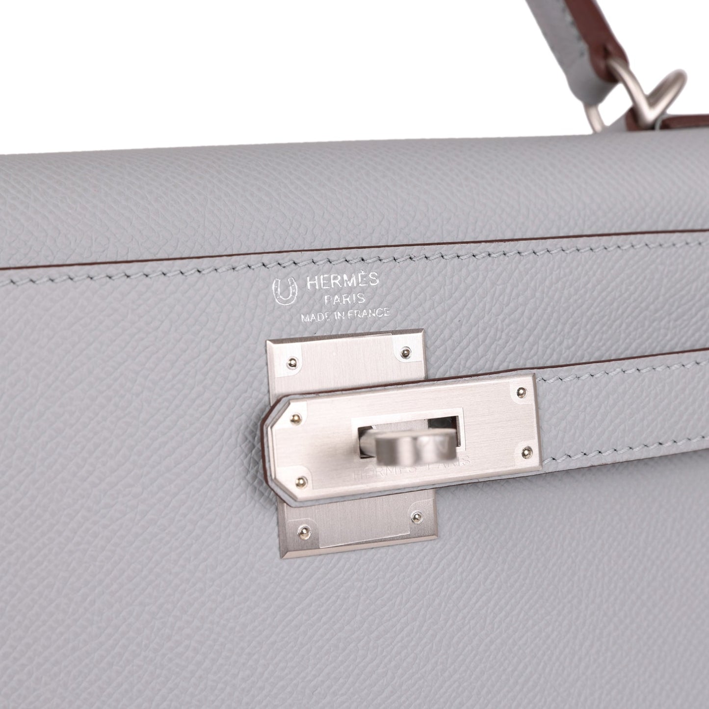 Hermes Special Order (HSS) Kelly Sellier 28 Bleu Glacier Verso Epsom Brushed Palladium Hardware