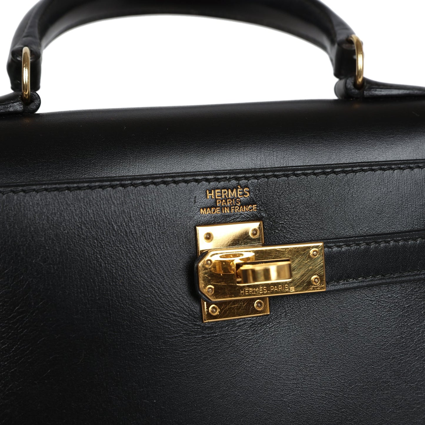 Vintage Hermes Kelly Sellier 20 Black Box Gold Hardware