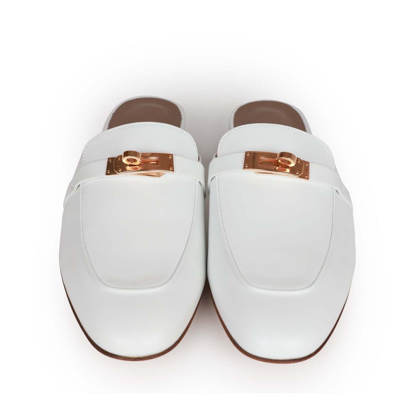 Hermes Oz Mule White Calfskin Rose Gold Hardware 40.5