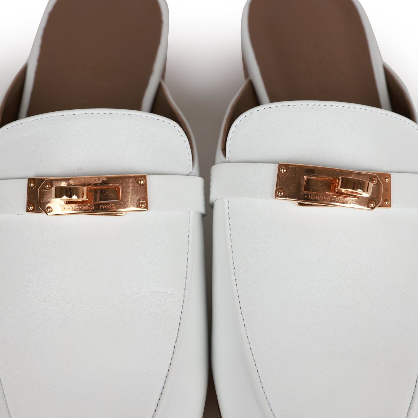 Hermes Oz Mule White Calfskin Rose Gold Hardware 40.5