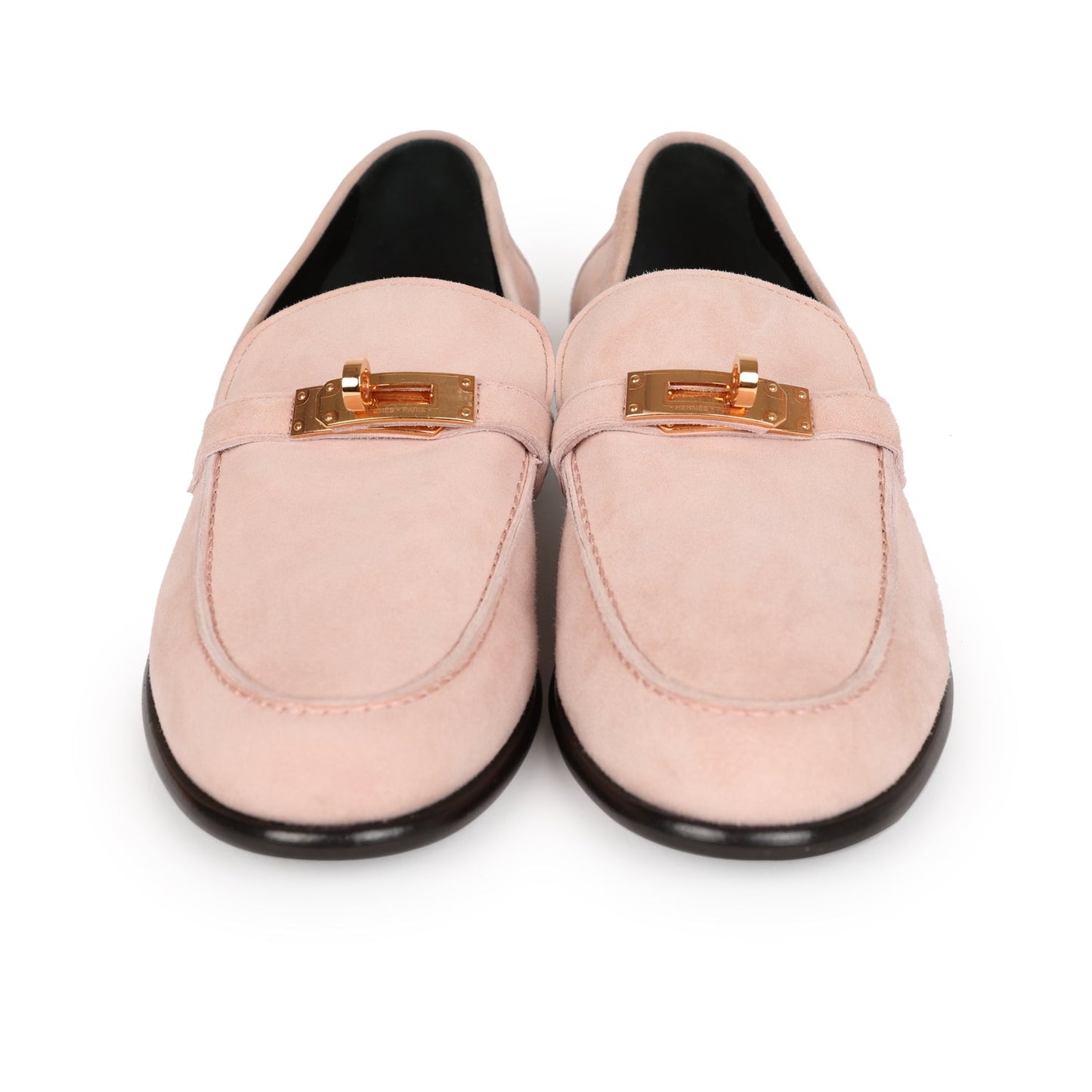 Hermes Destin Loafer Rose Aube Suede Rose Gold Hardware 38 EU