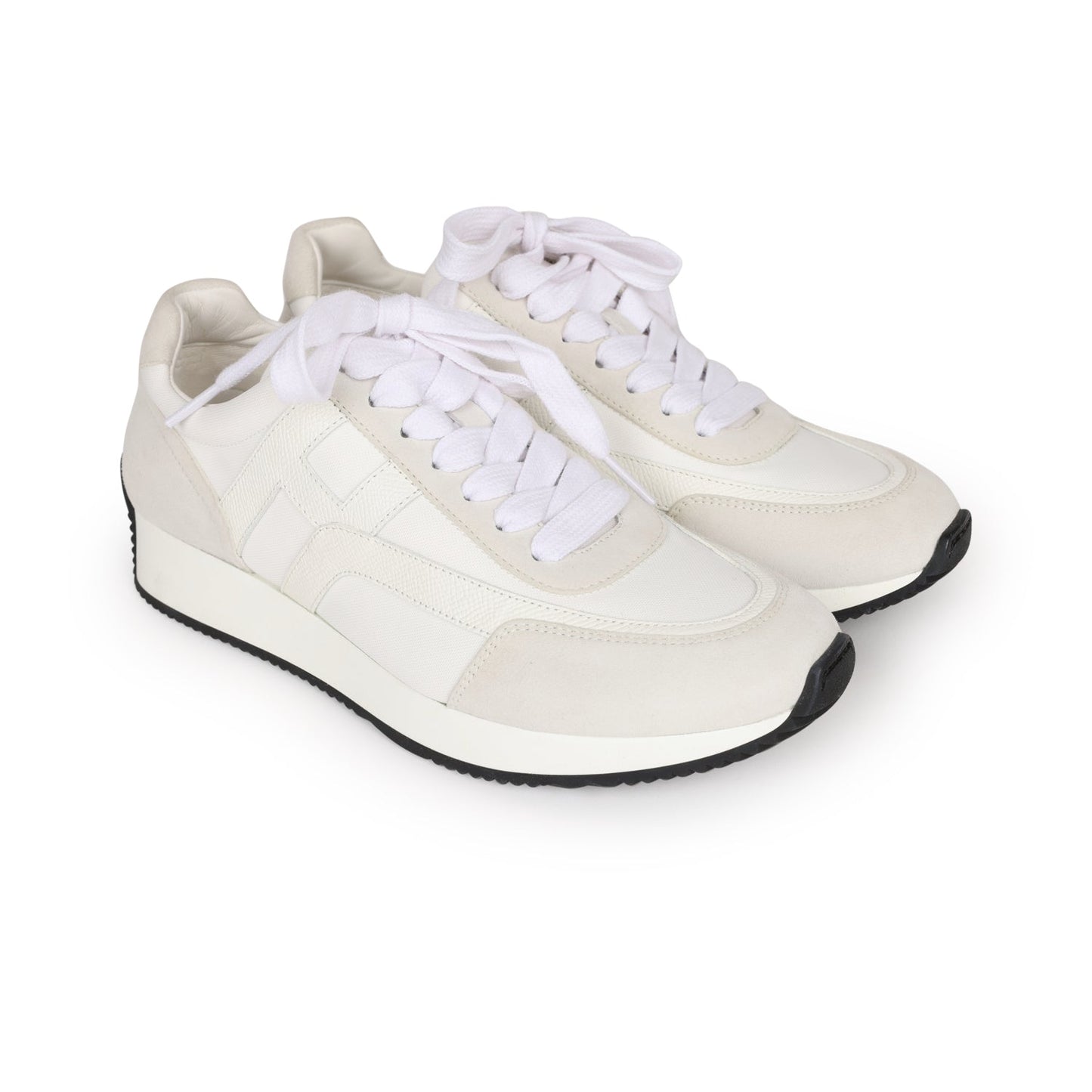 Hermes Boomerang Sneakers White/Gris Perle Epsom/Suede/Canvas 38