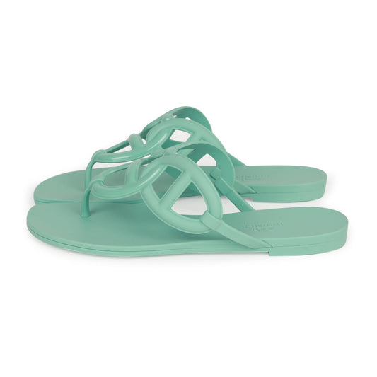 Hermes Egerie Sandals Vert Embrun Rubber 37