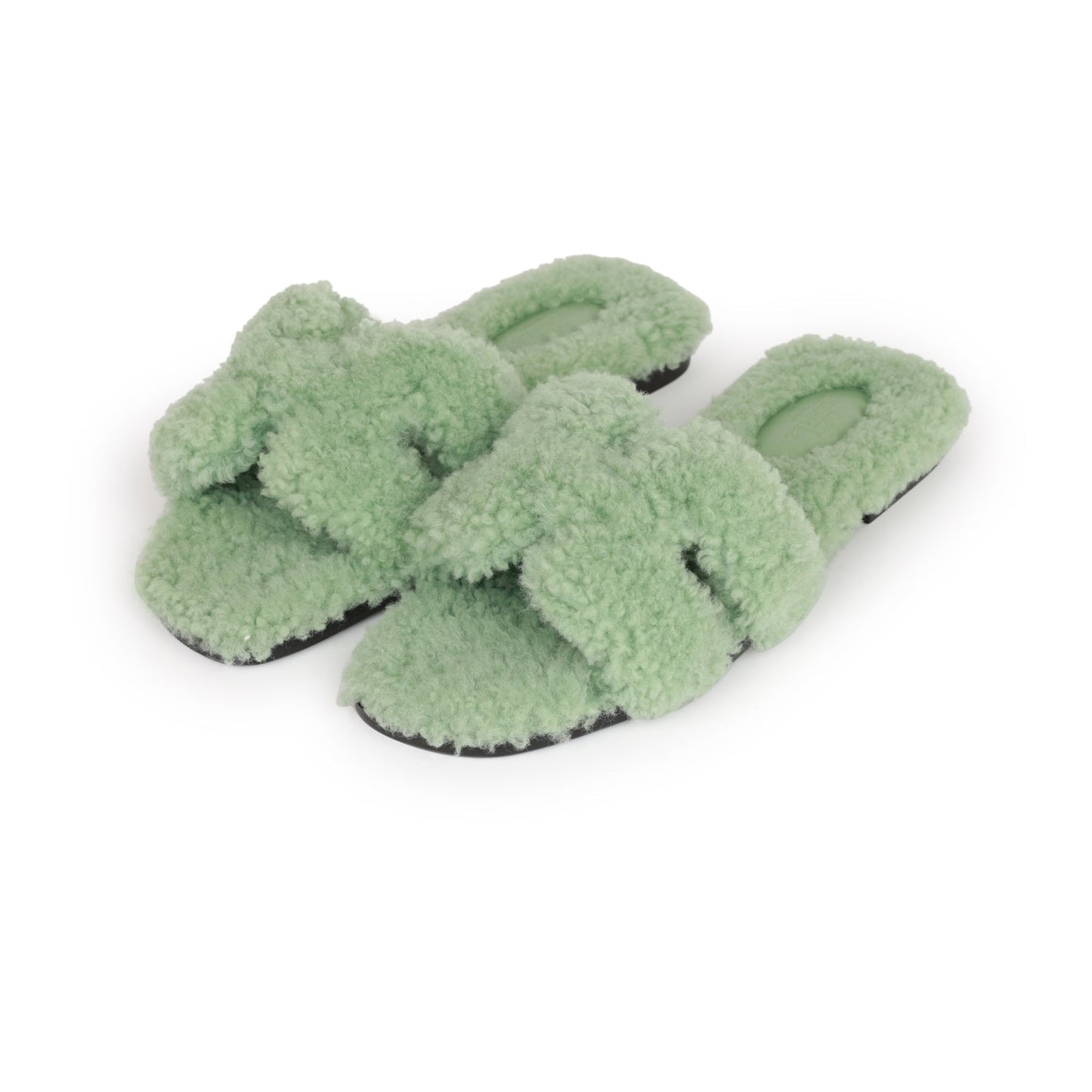 Hermes Oran Sandals Vert D'eau Woolskin 37