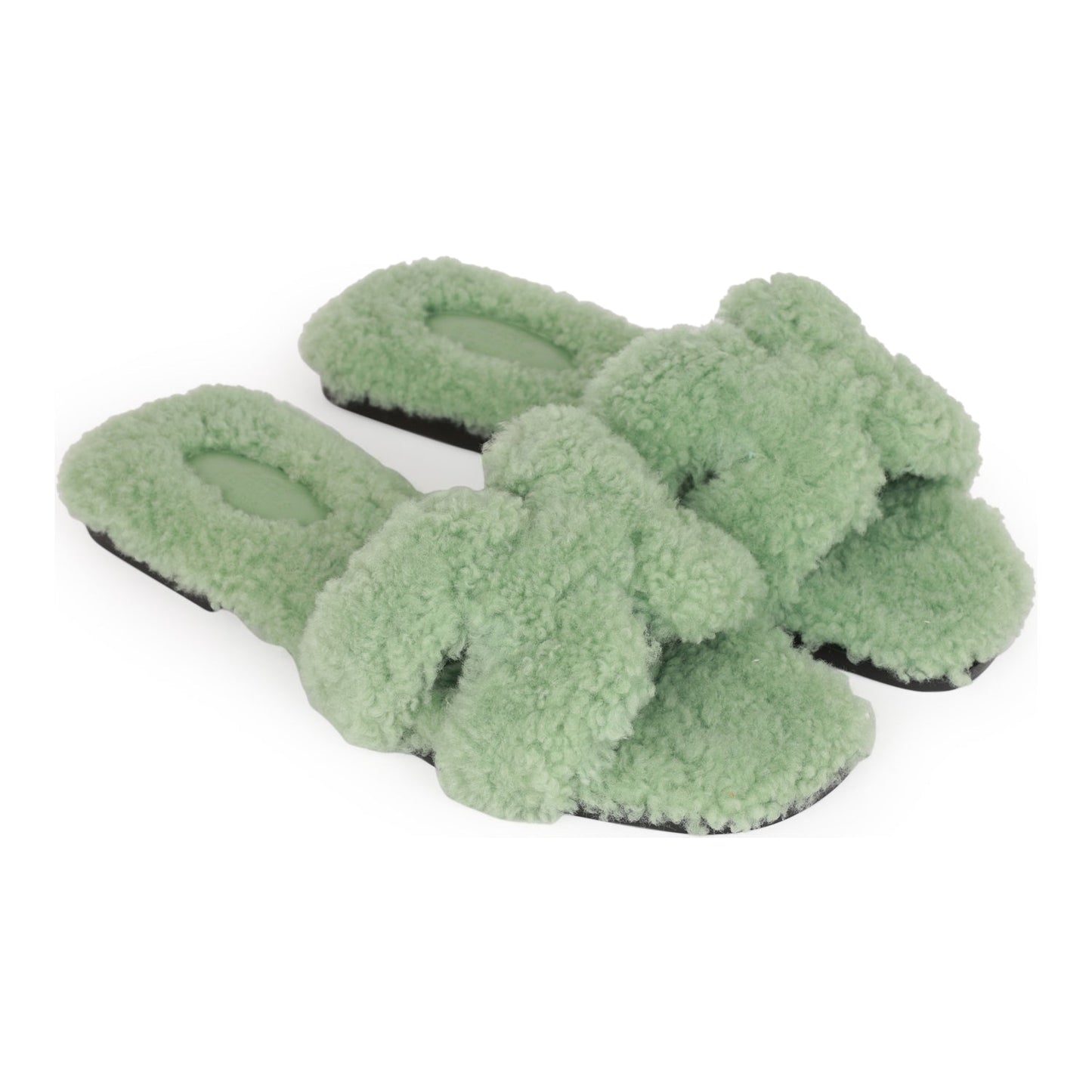 Hermes Oran Sandals Vert D'eau Woolskin 37