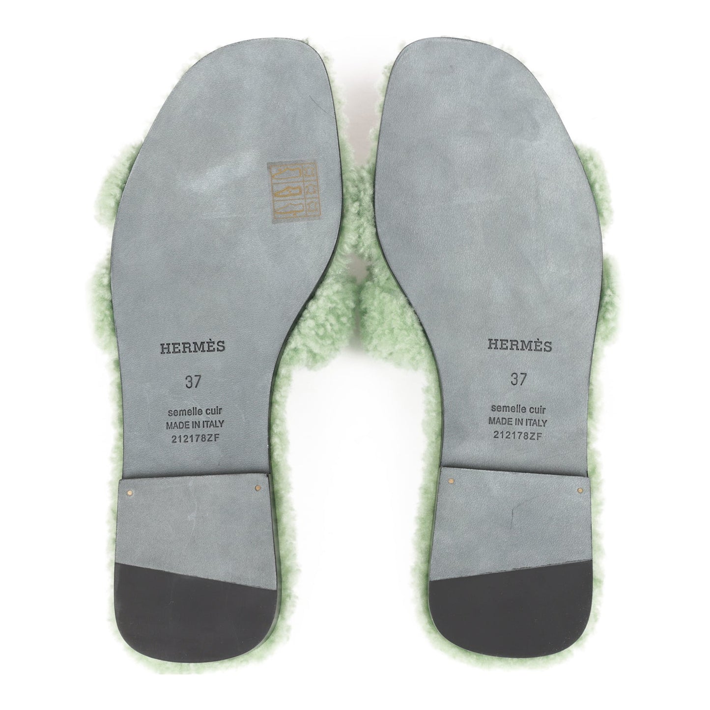 Hermes Oran Sandals Vert D'eau Woolskin 37