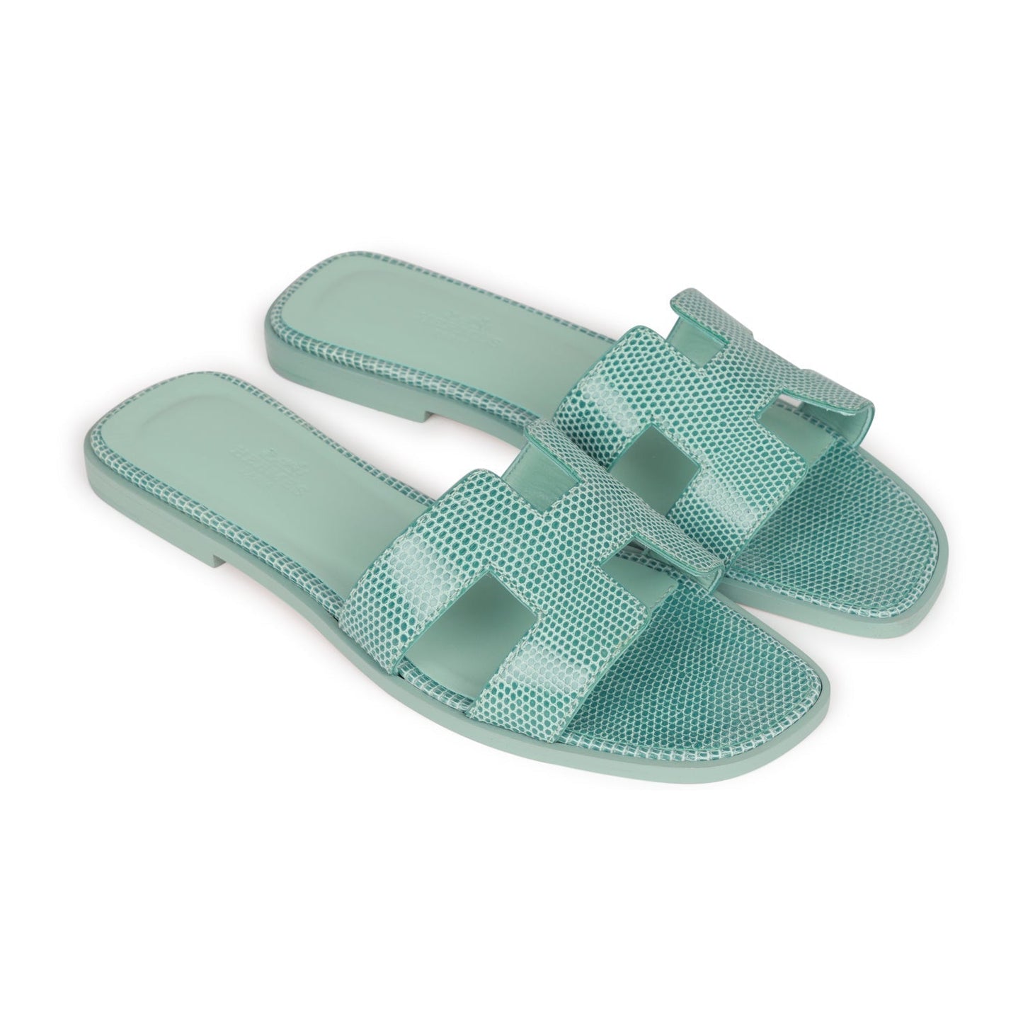 Hermes Oran Sandals Vert Embrun Lizard 37