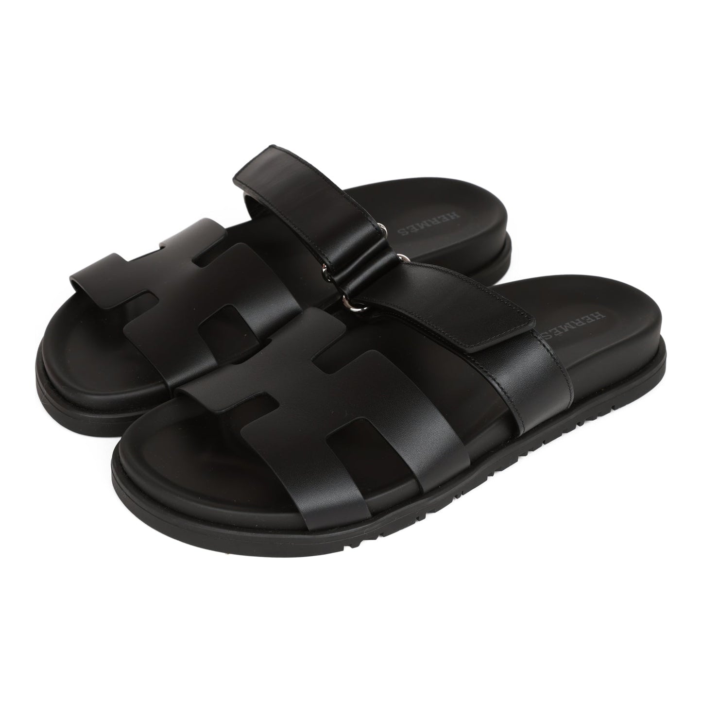 Hermes Chypre Sandals Black Calfskin 38