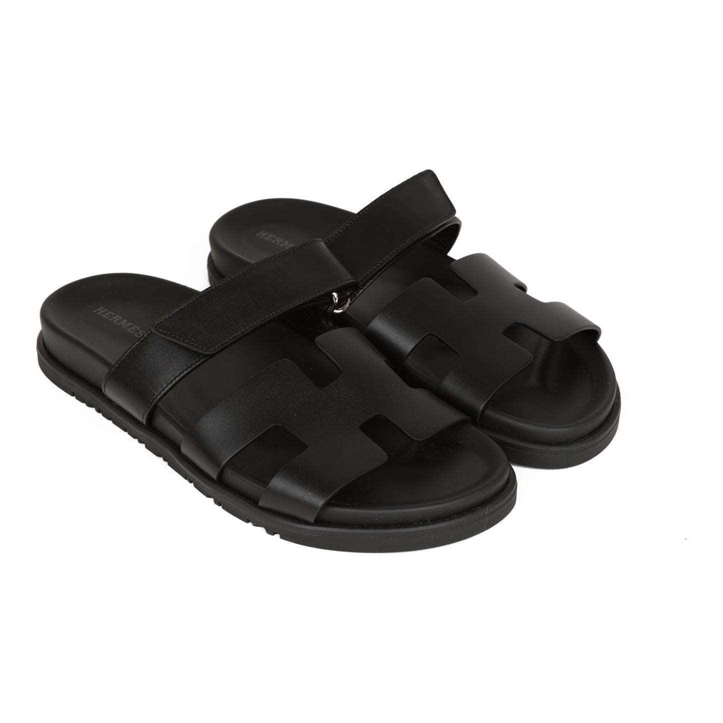 Hermes Chypre Sandals Black Calfskin 38