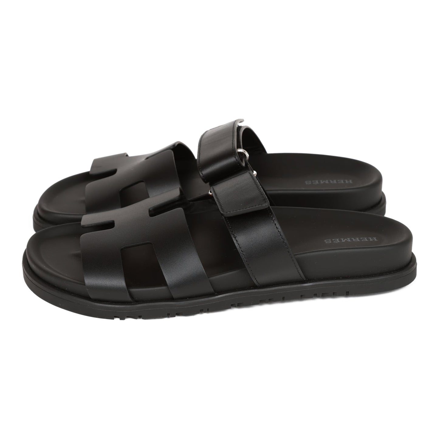 Hermes Chypre Sandals Black Calfskin 38