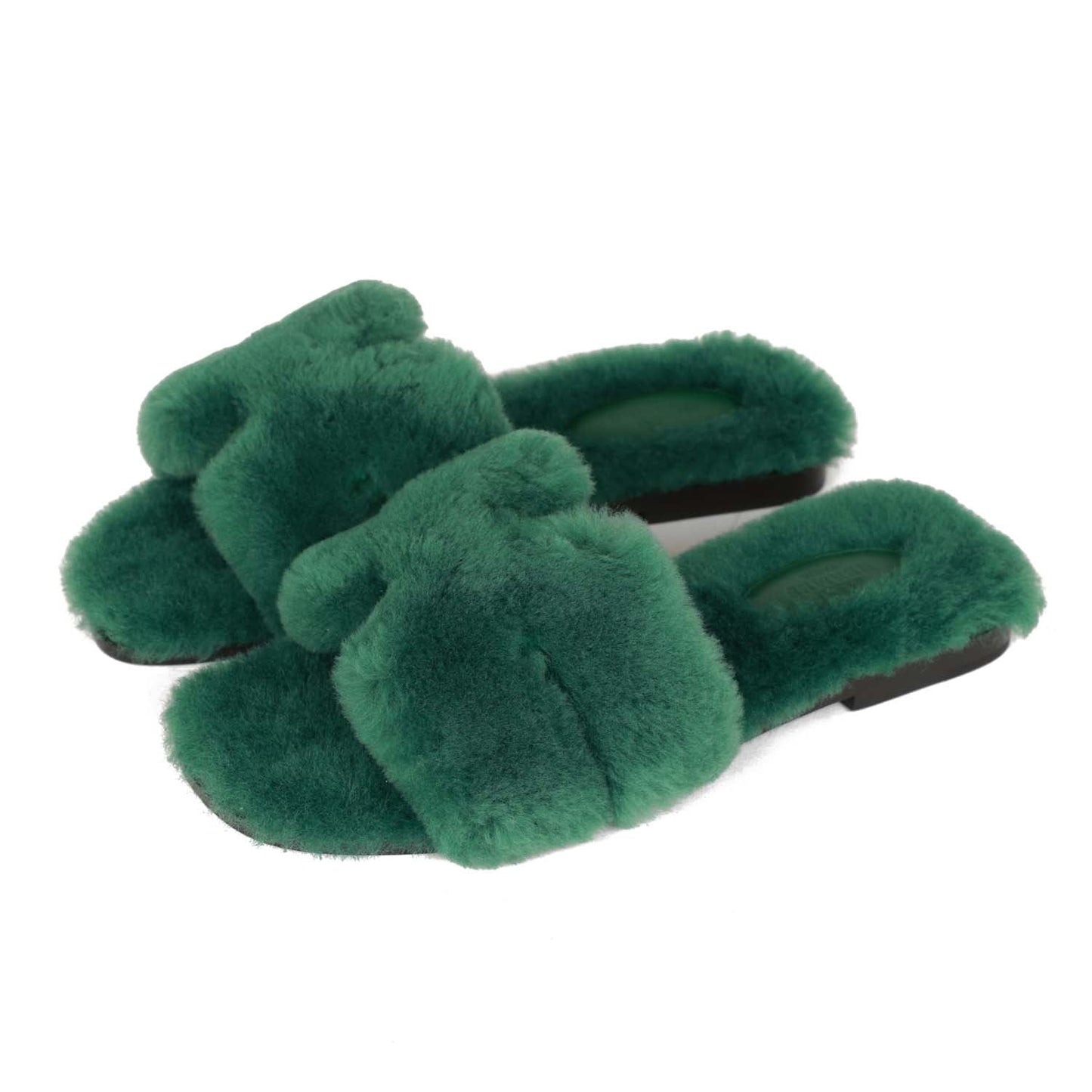 Hermes Oran Sandals Vert Anglais Shearling 37