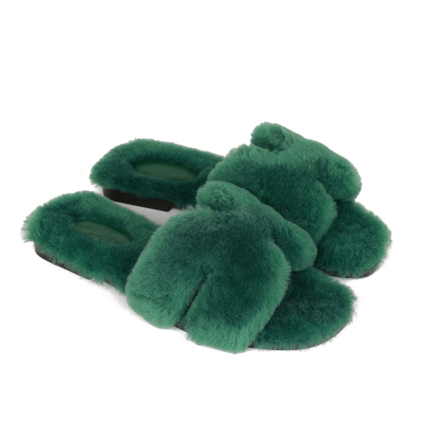 Hermes Oran Sandals Vert Anglais Shearling 37