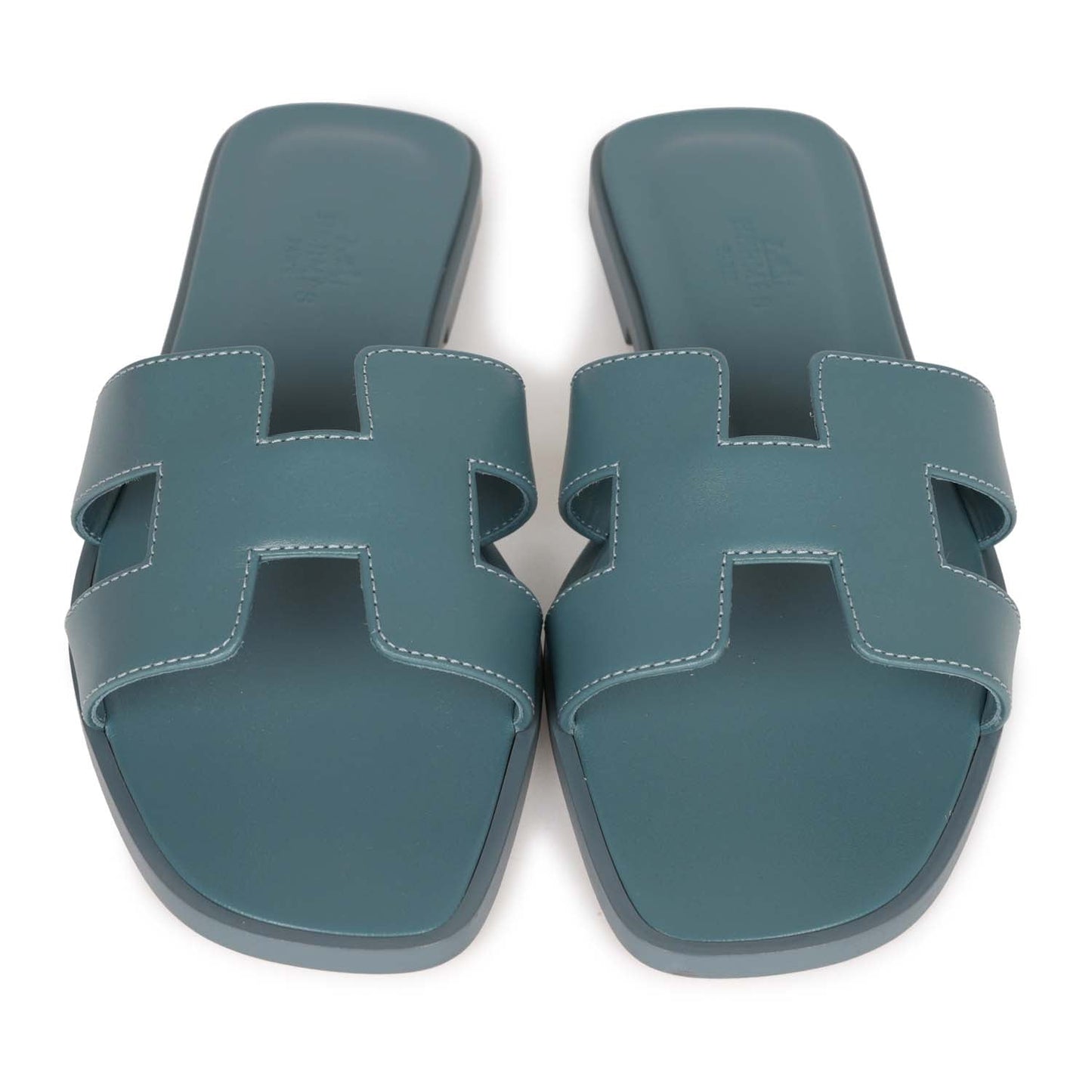 Hermes Oran Sandals Bleu Pinede Calfskin 37