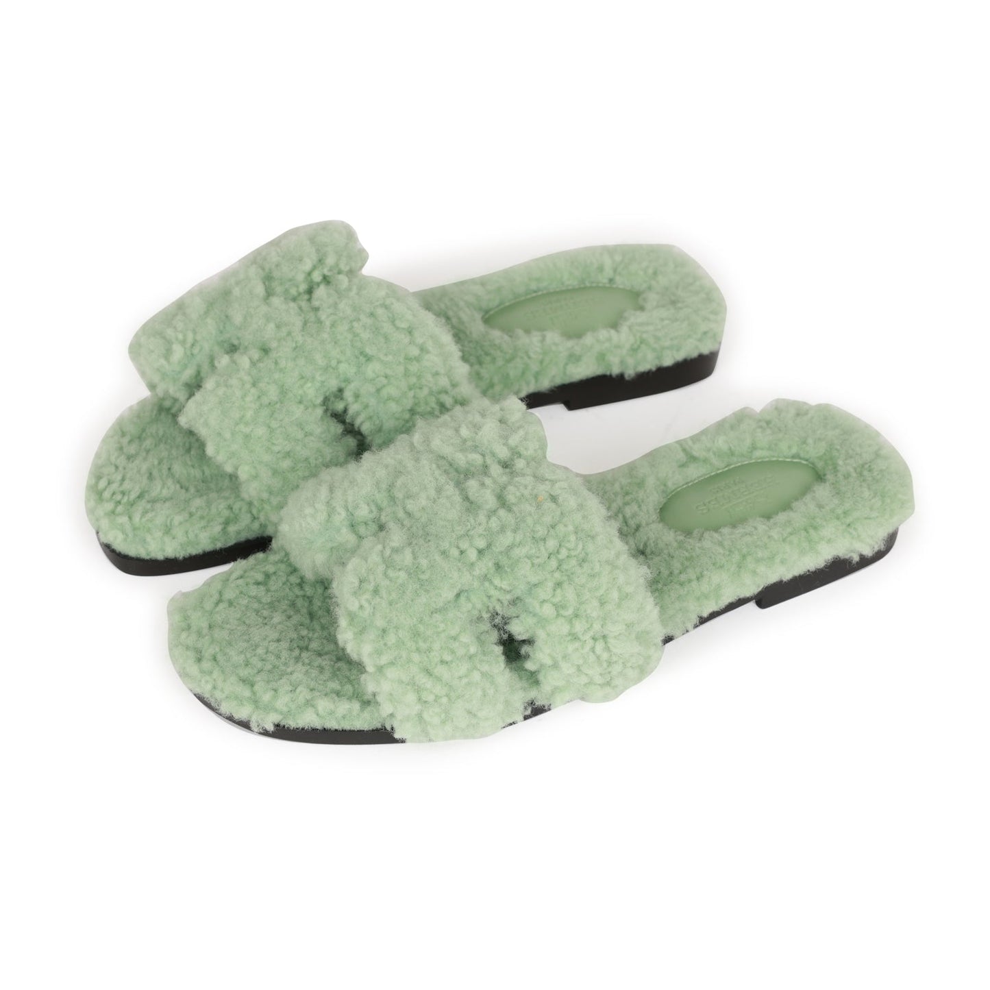 Hermes Oran Sandals Vert D'eau Woolskin 35