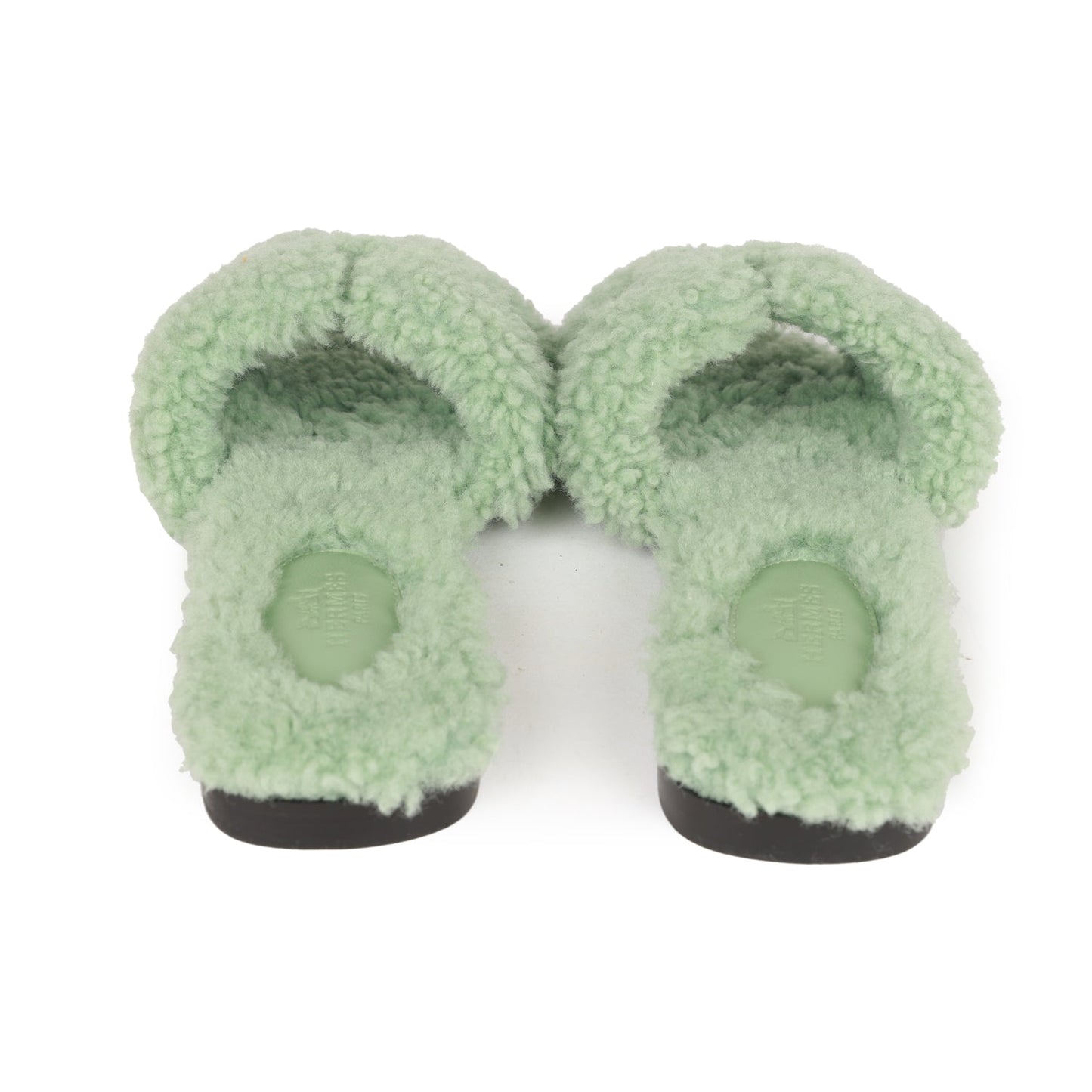 Hermes Oran Sandals Vert D'eau Woolskin 35