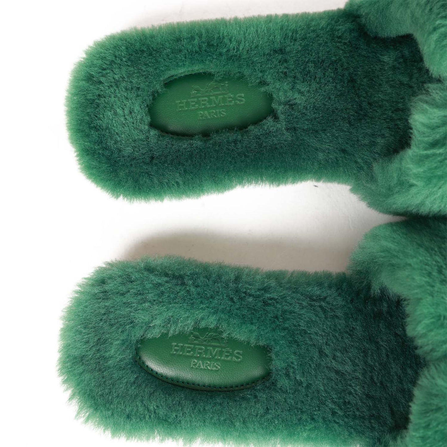 Hermes Oran Sandals Vert Anglais Woolskin 38.5