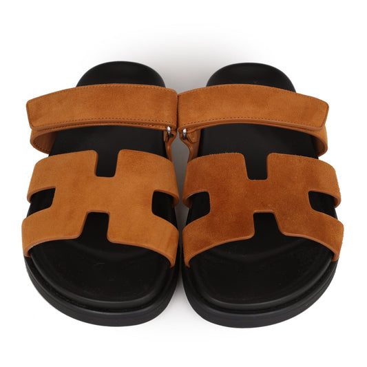 Hermes Chypre Sandals Kraft Suede 38 EU